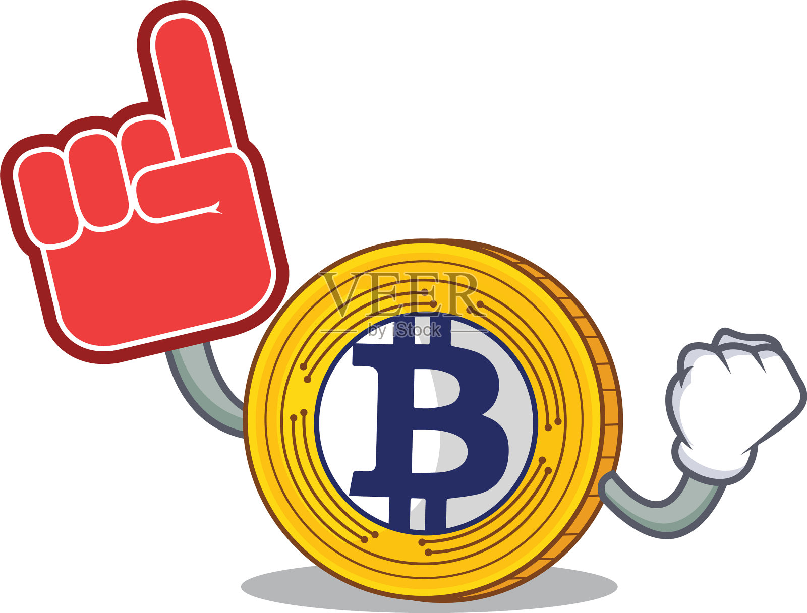 泡沫手指比特币黄金人物卡通插画图片素材