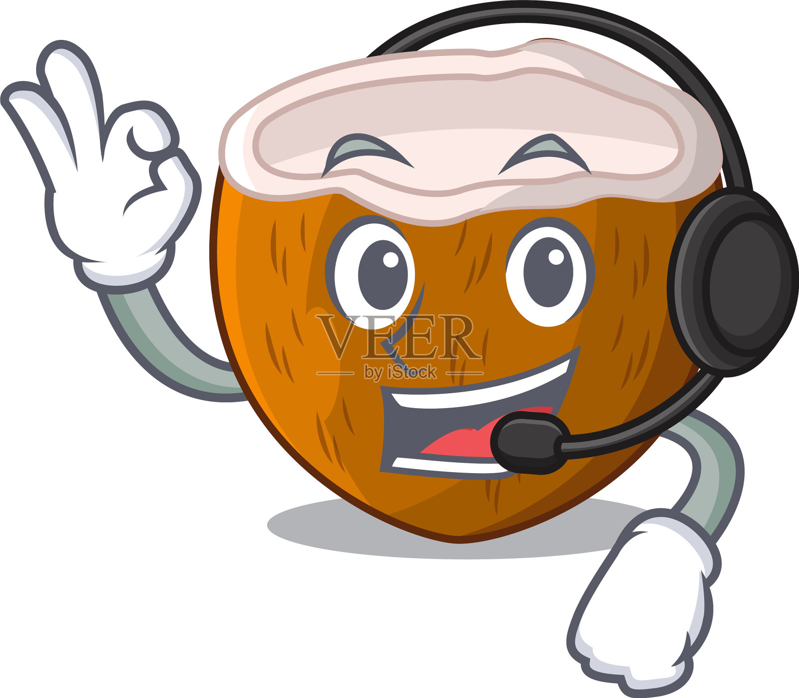 用耳机把半个椰子隔在吉祥物上设计元素图片