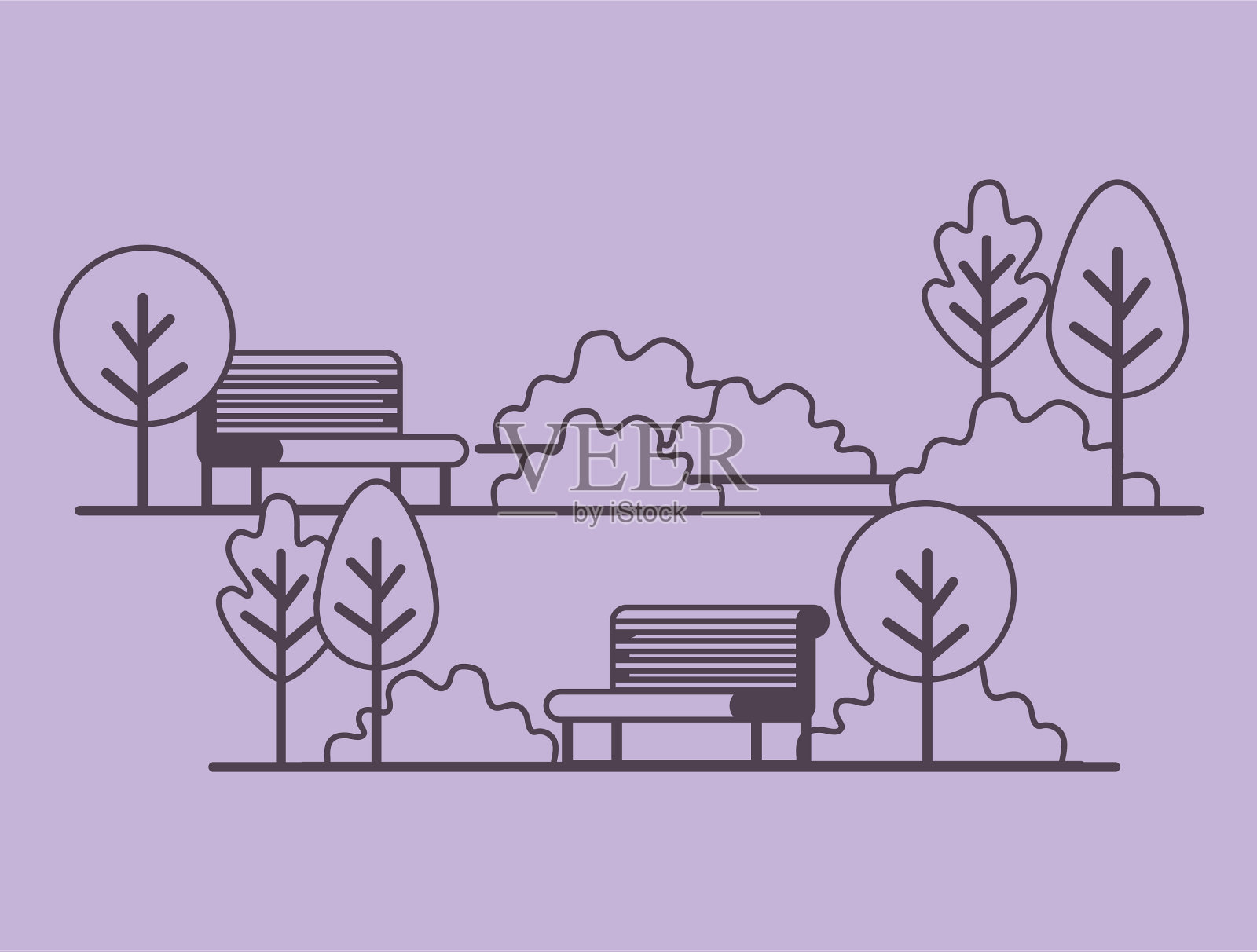 带椅子的公园场景插画图片素材