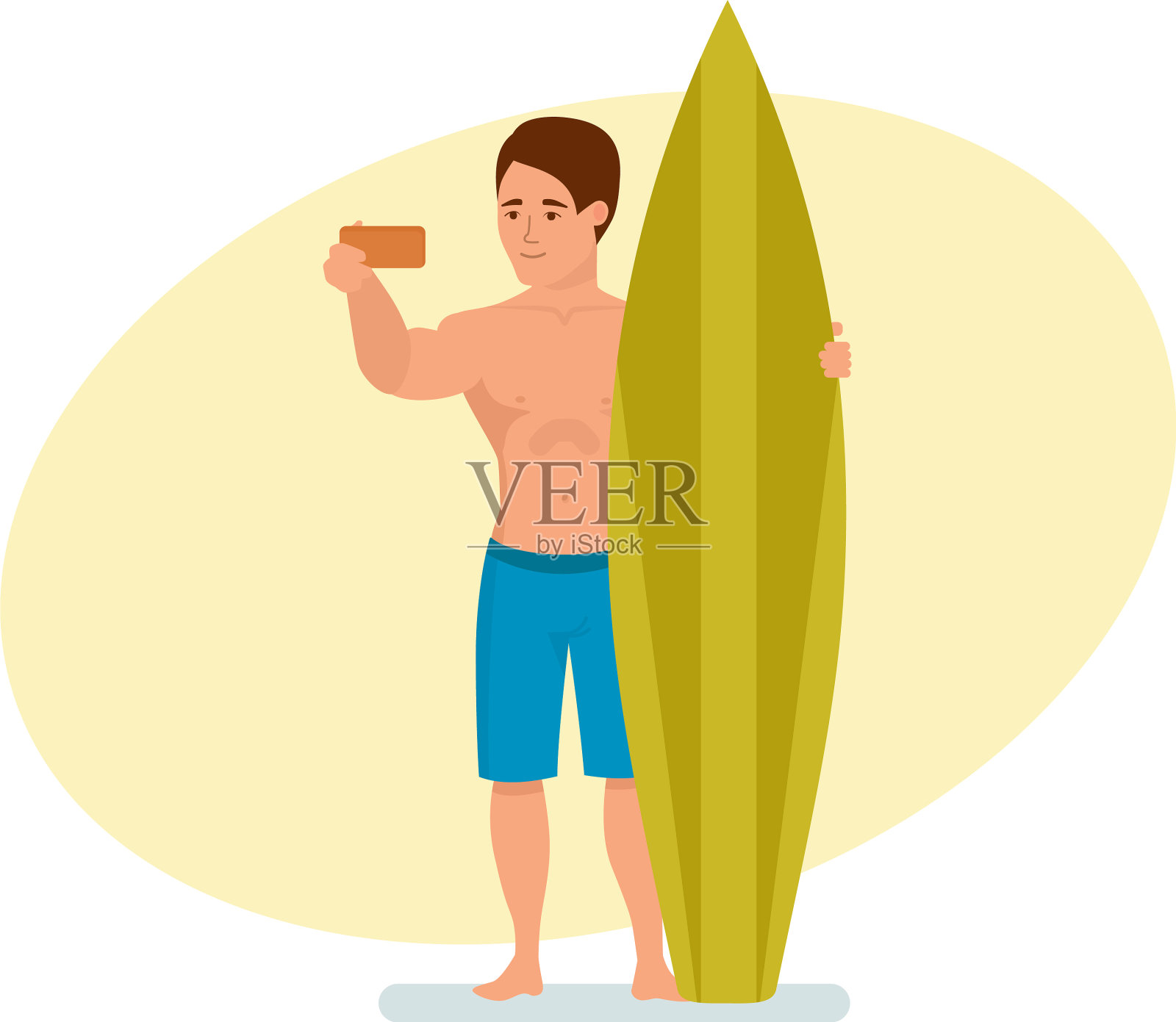 冲浪者与板在背景下自拍设计元素图片