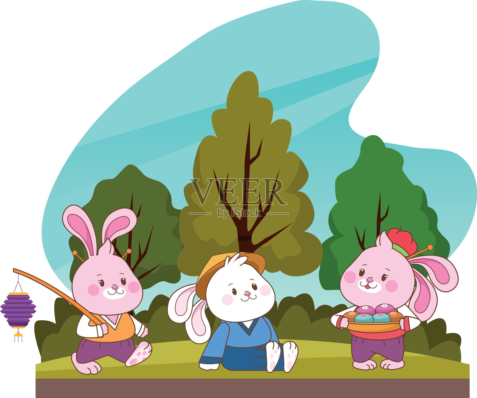 兔子庆祝中秋节的卡通片插画图片素材