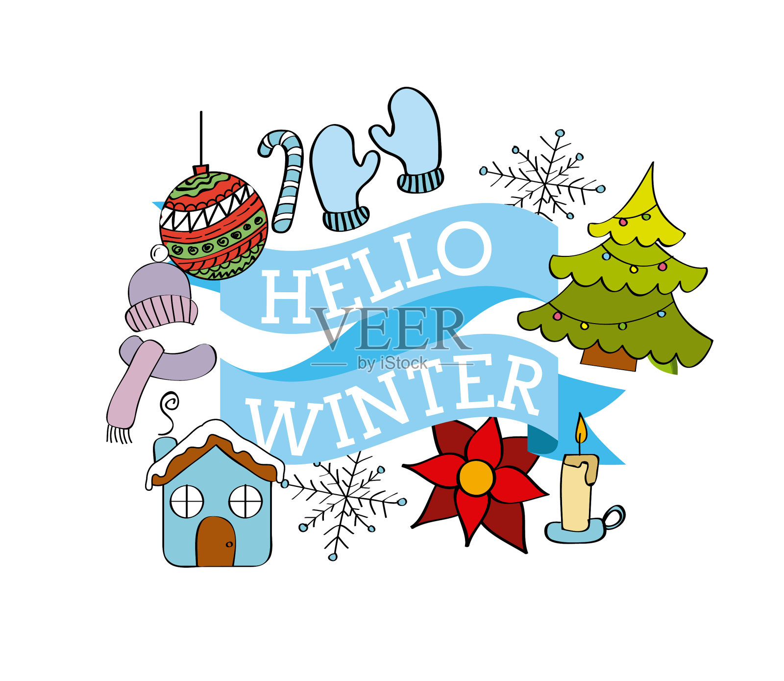 你好冬季天气树球手套设计元素图片