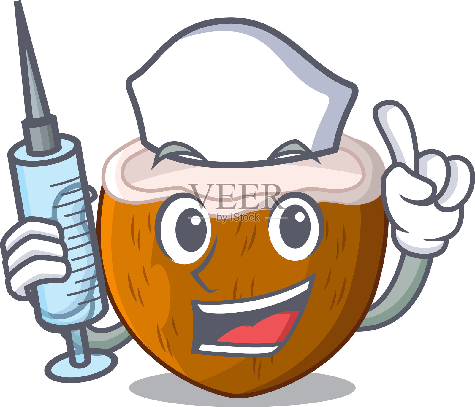 卡通护士美味成熟的椰子可供饮用设计元素图片