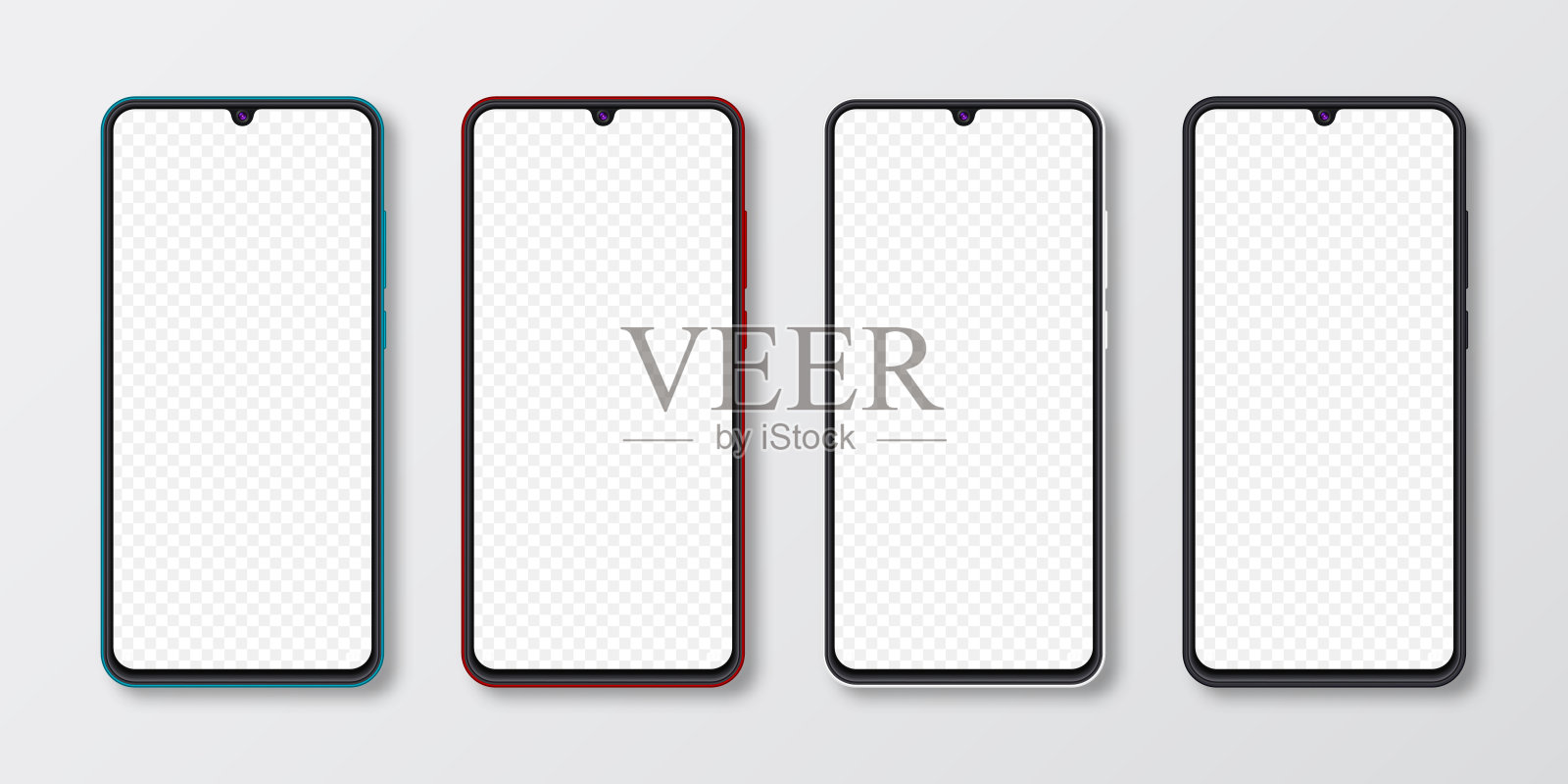 逼真的智能手机模拟设置。手机显示孤立的白色灰色背景。3 d插图的模板。矢量图设计元素图片