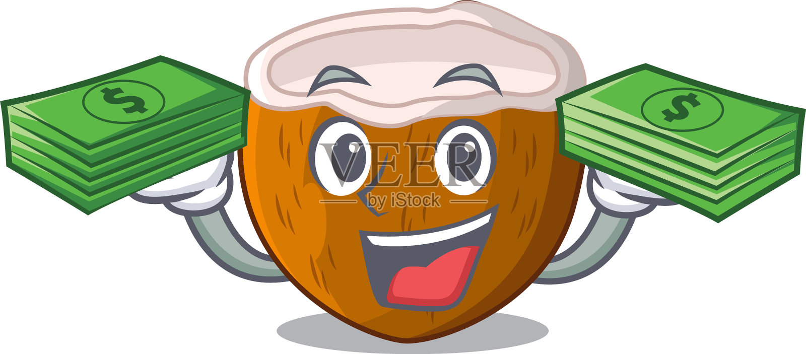 在海滩上放着钱，卡通饮料椰子设计元素图片