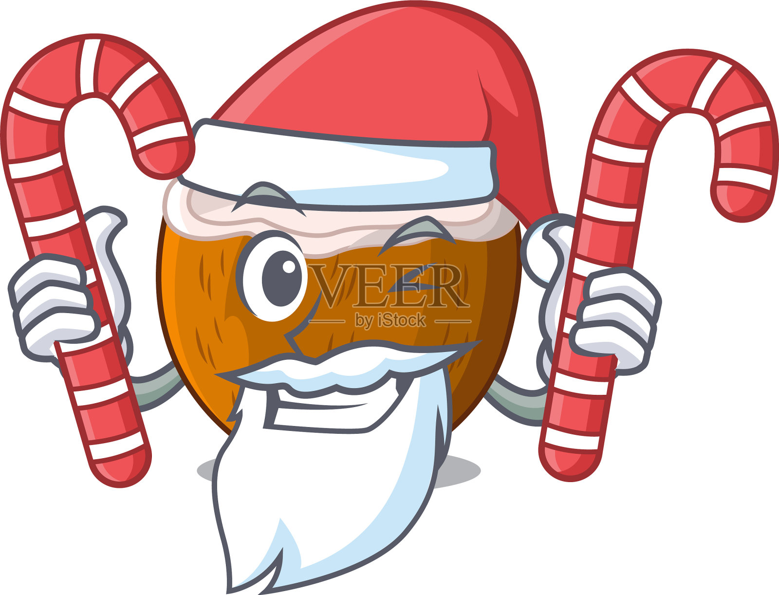 圣诞老人用糖果把半个椰子孤立起来设计元素图片