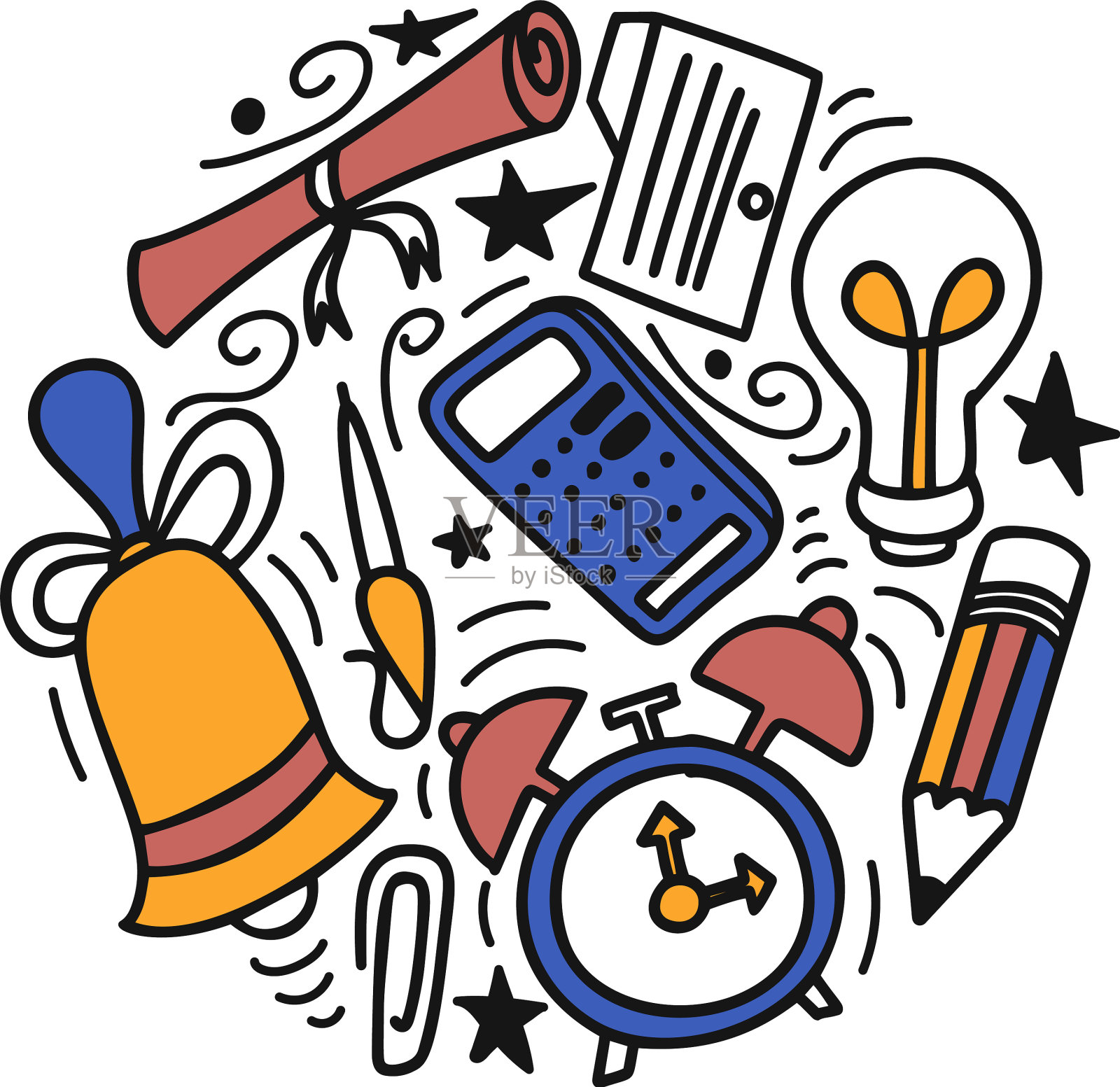 手绘涂鸦学校物体的概念插画图片素材