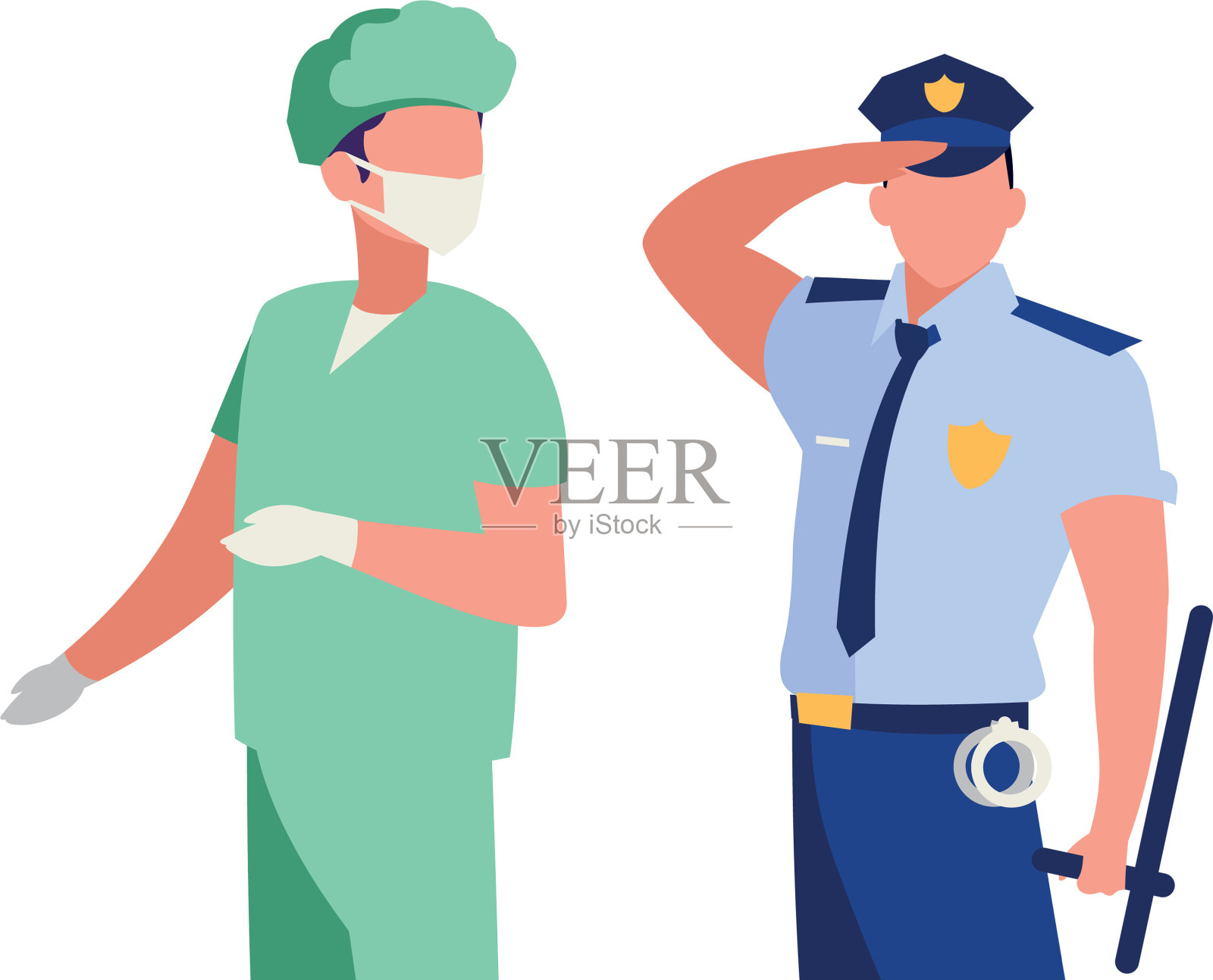 一对职业工人角色设计元素图片