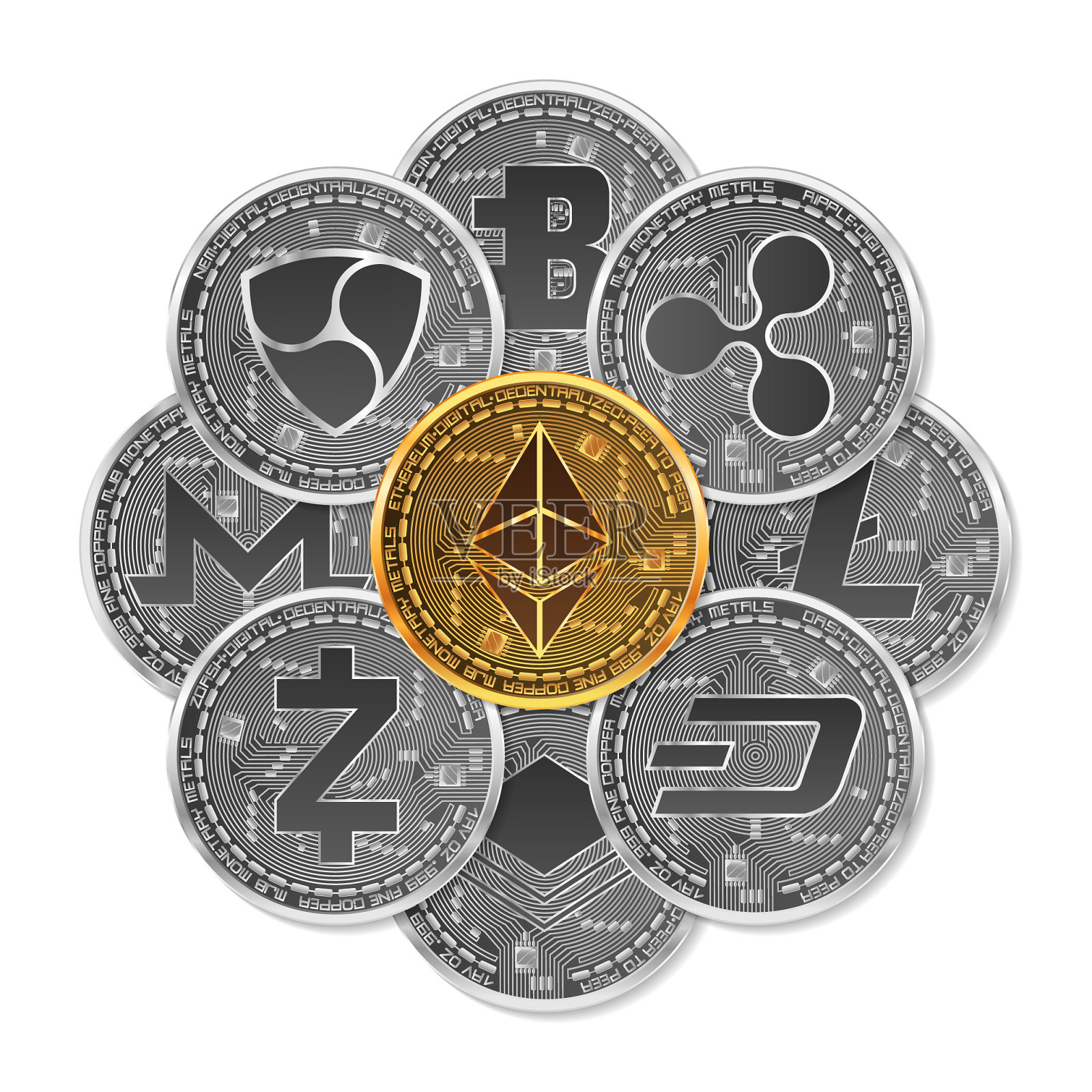 一套黄金和白银加密货币设计元素图片