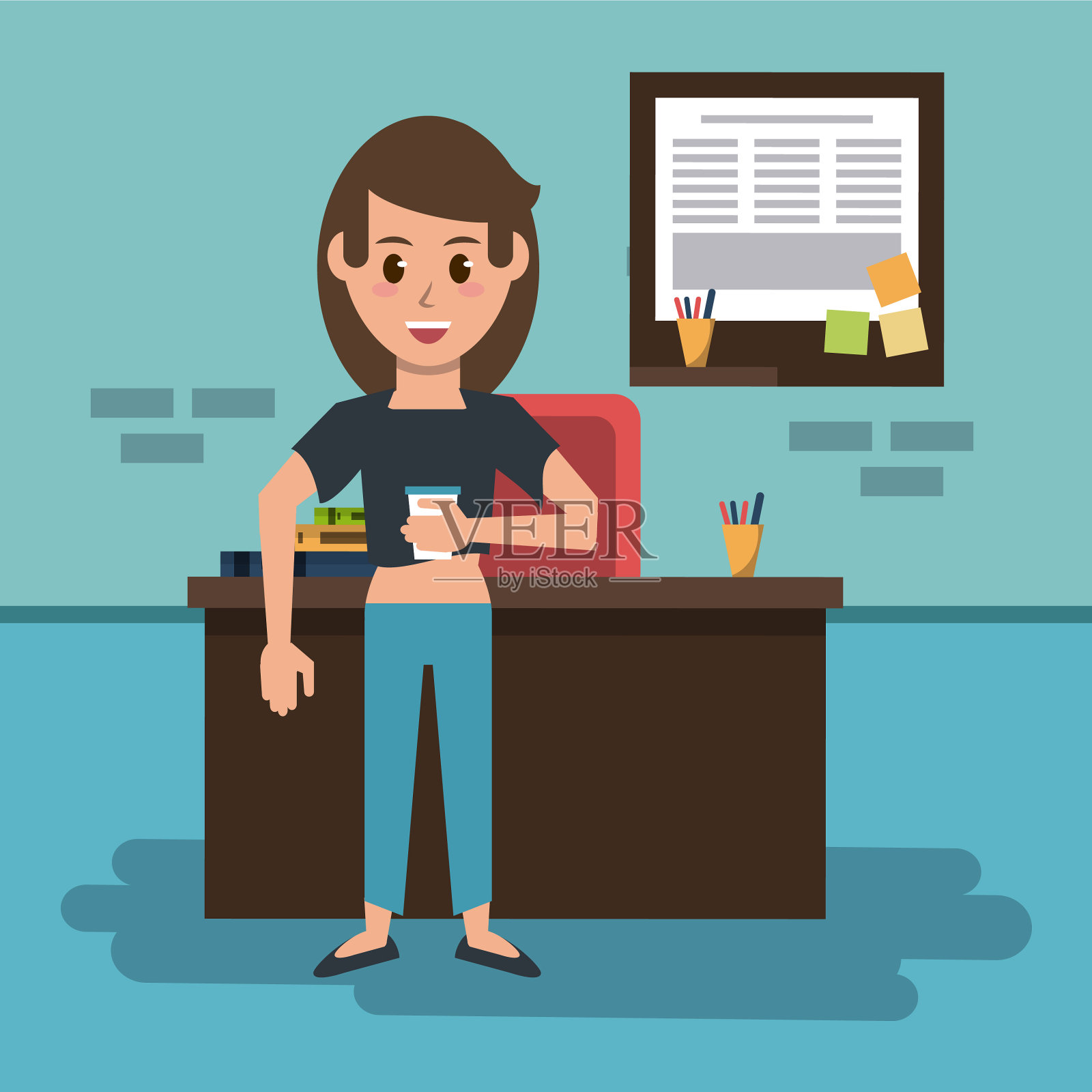 年轻女子在教室里插画图片素材