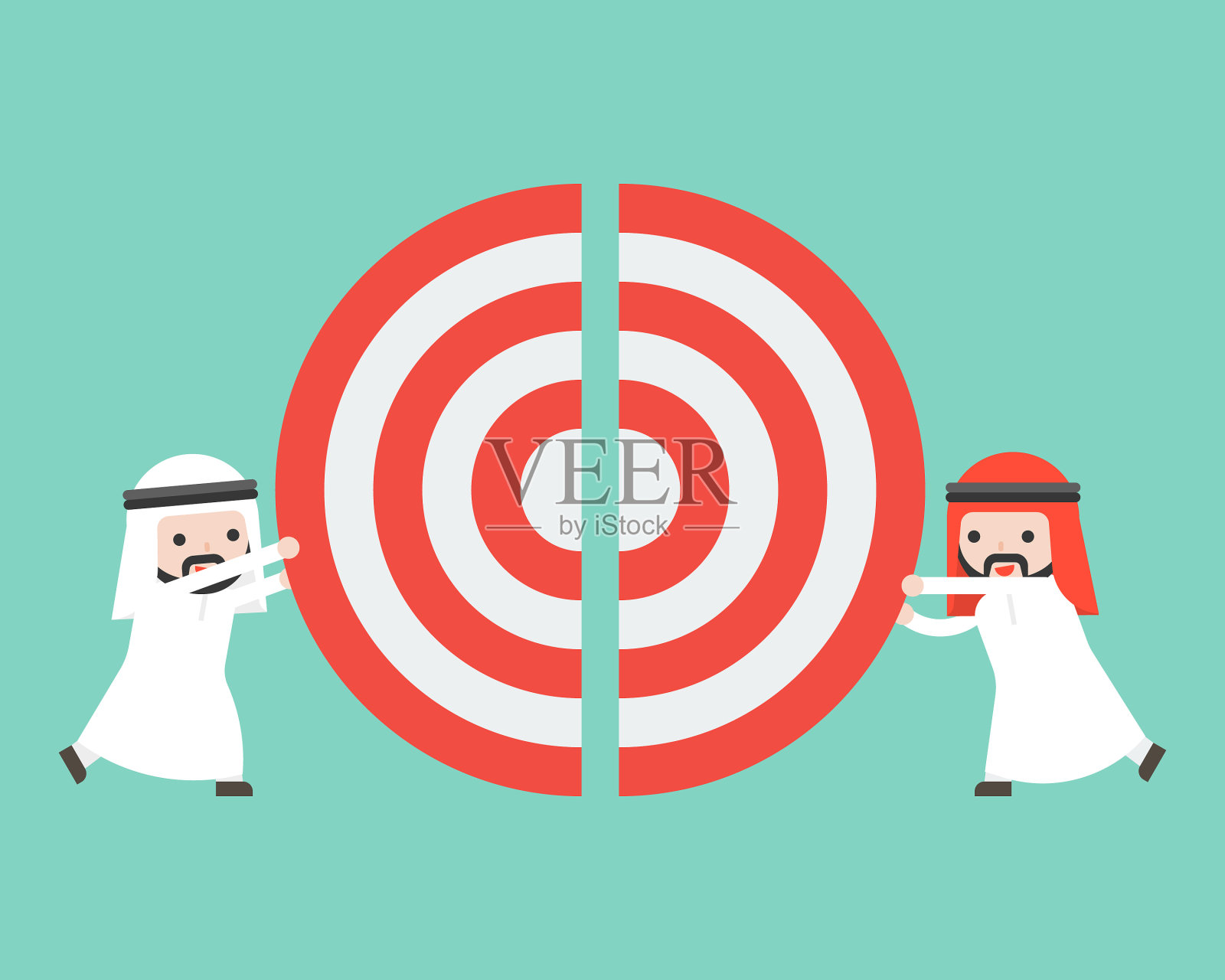 两个阿拉伯商人推着一大块插画图片素材