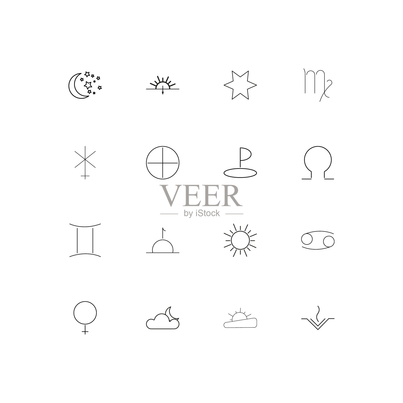 占星术线薄图标设置轮廓简单图标素材