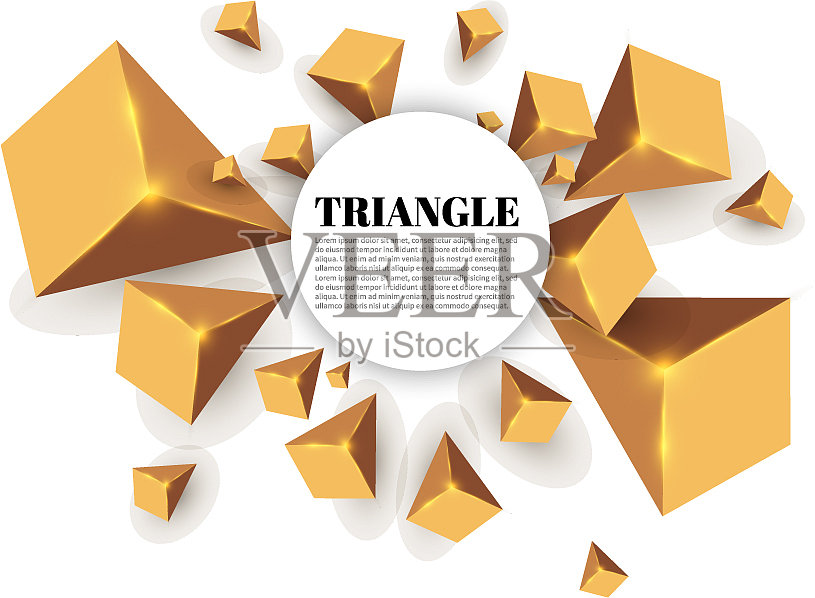 黄色逼真的三角形和金色的光插画图片素材