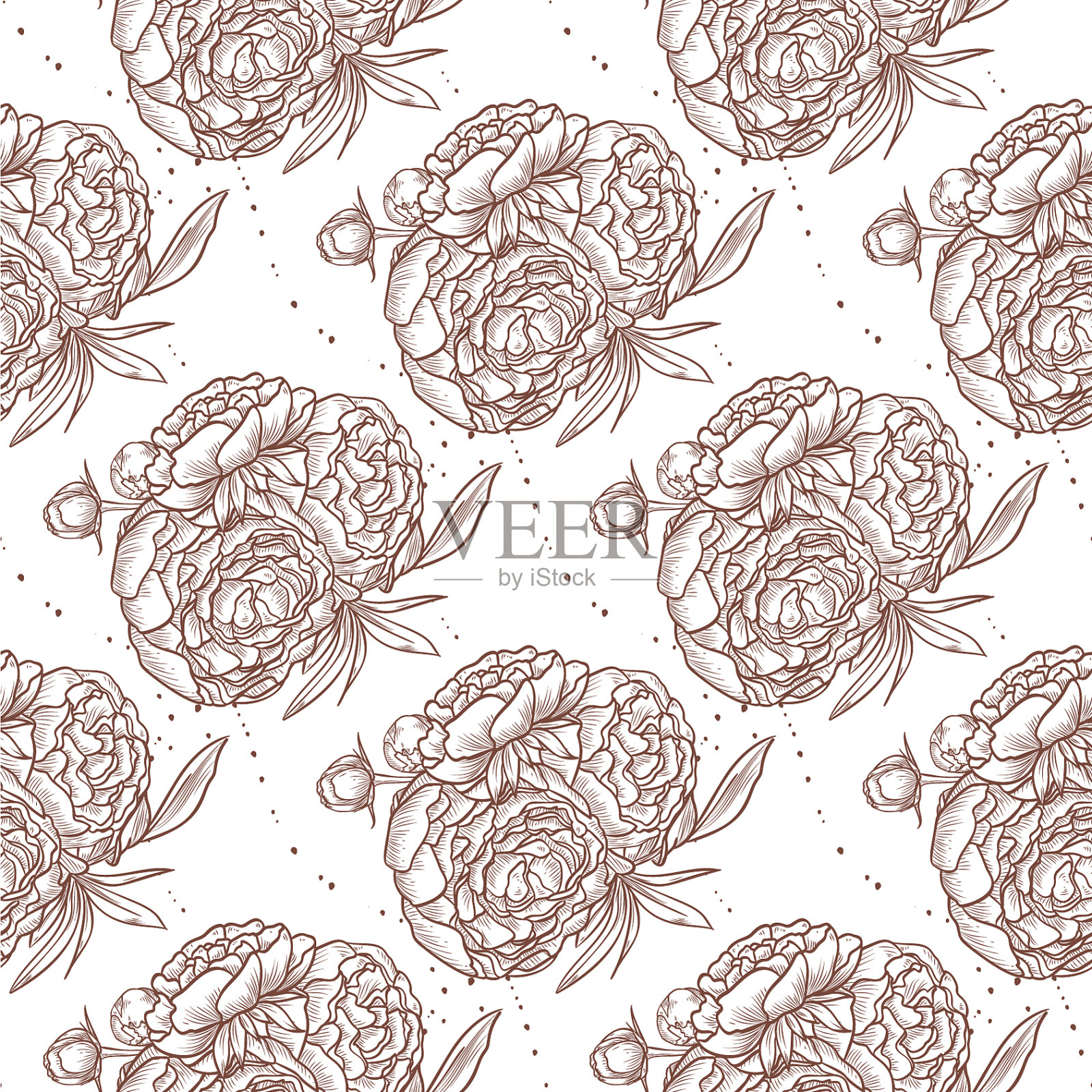 牡丹花束无缝图案插画图片素材