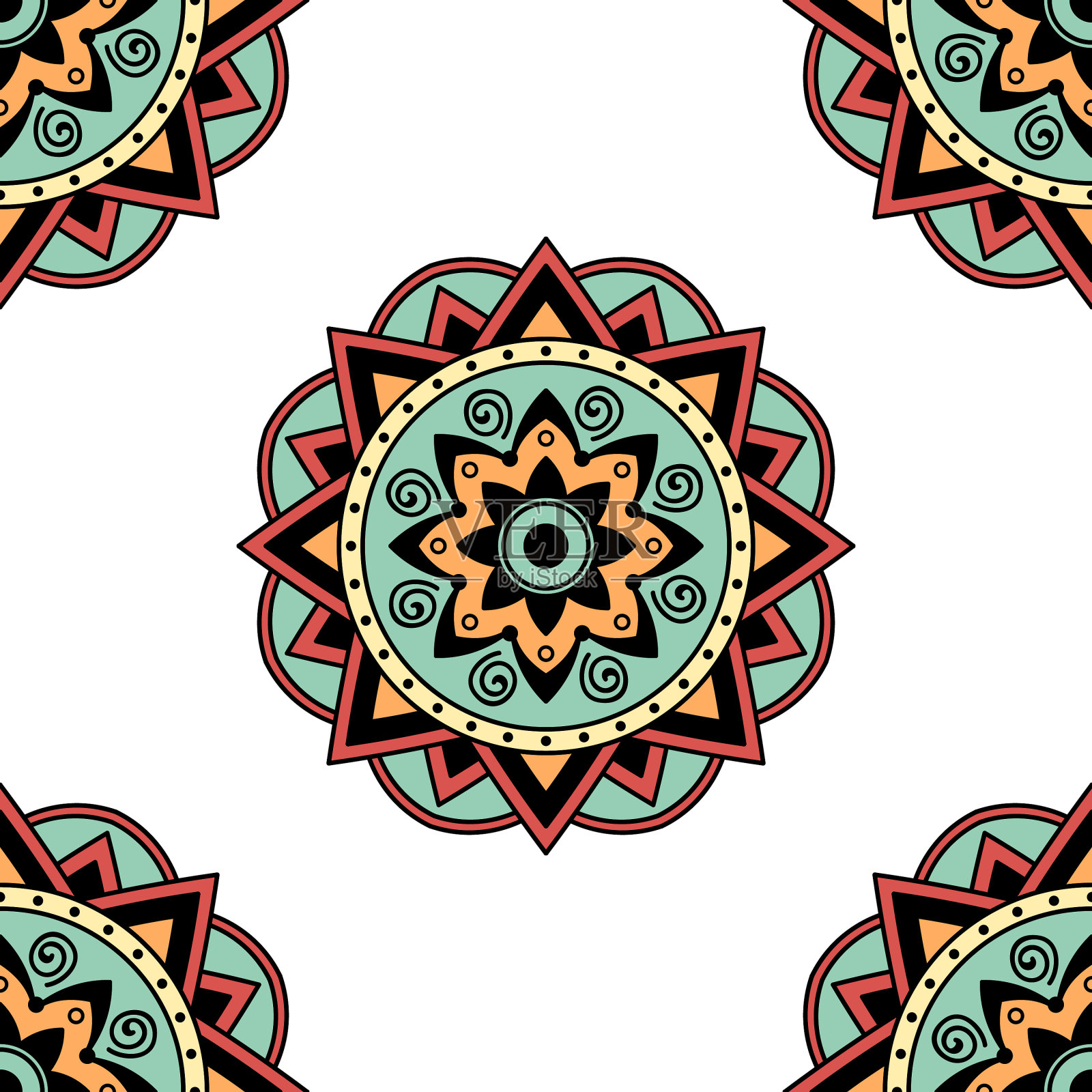 曼荼罗无缝模式。伊斯兰教，阿拉伯语，巴基斯坦，摩洛哥，土耳其，印度，西班牙主题。矢量插图EPS 10插画图片素材