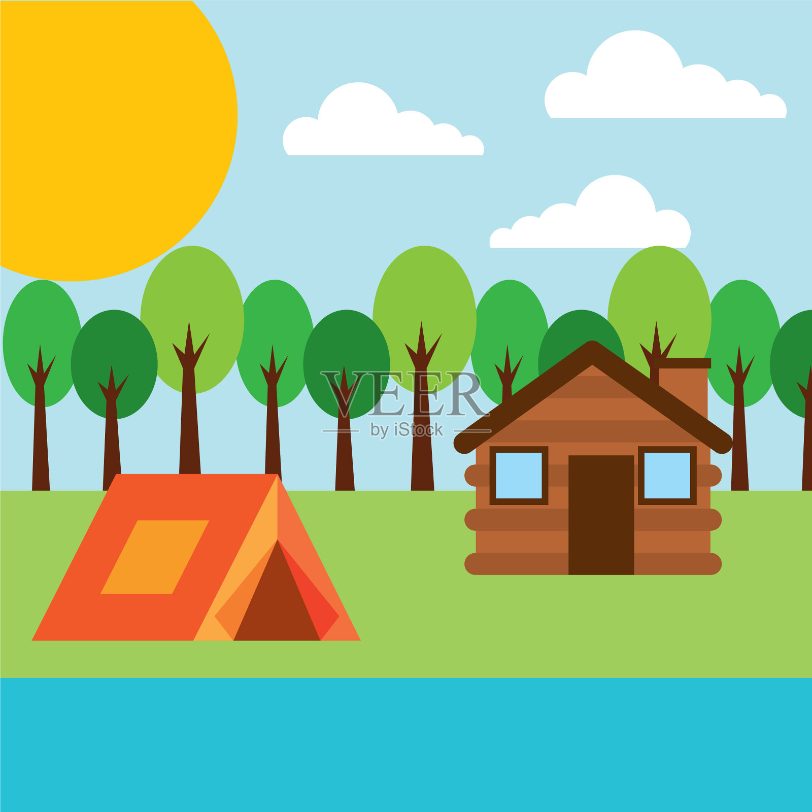 森林户外露营插画图片素材