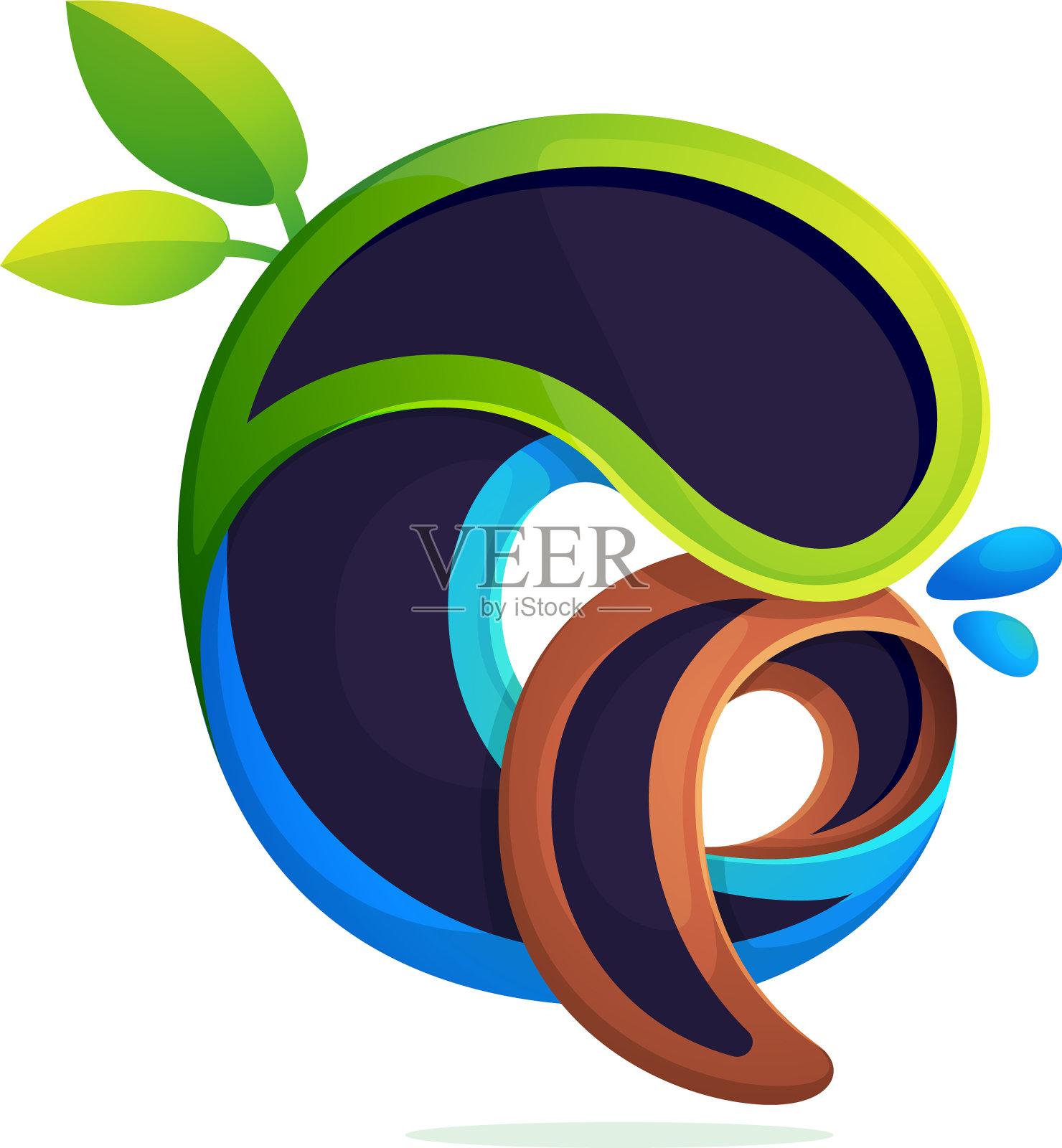 Q字母标志生态风格化的绿叶设计元素图片