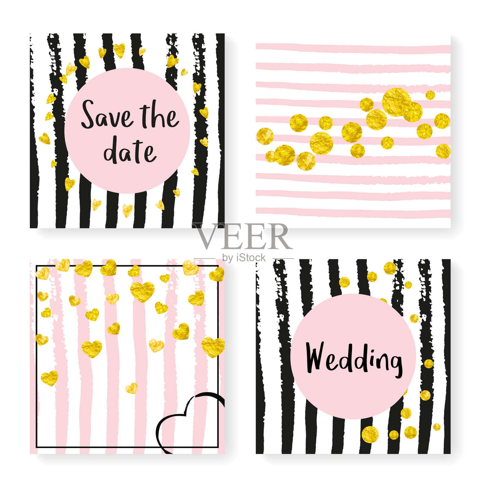 婚礼彩纸条纹请柬插画图片素材