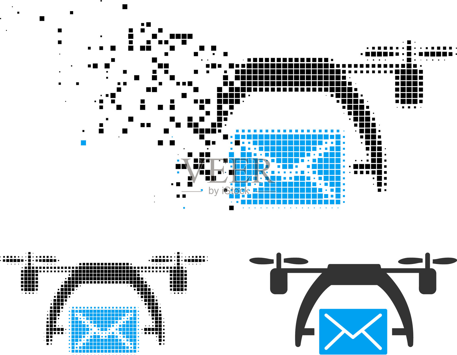 破坏像素半色调无人机邮件图标插画图片素材