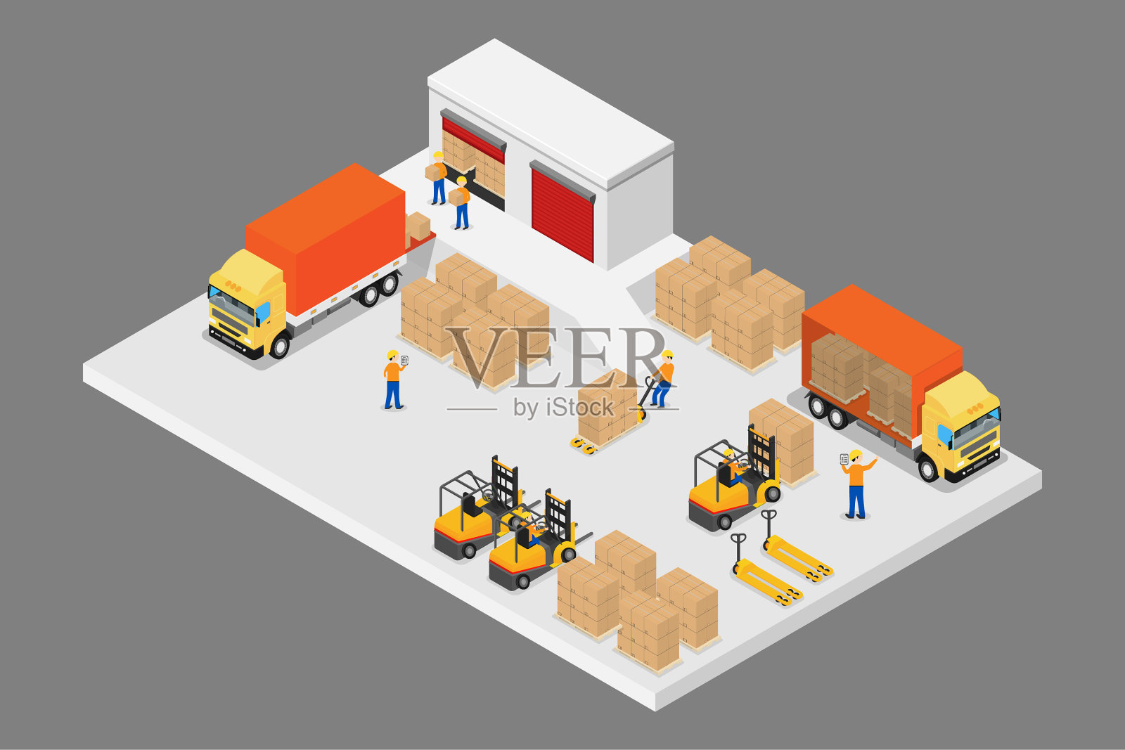 三维等距物流和仓库插画图片素材