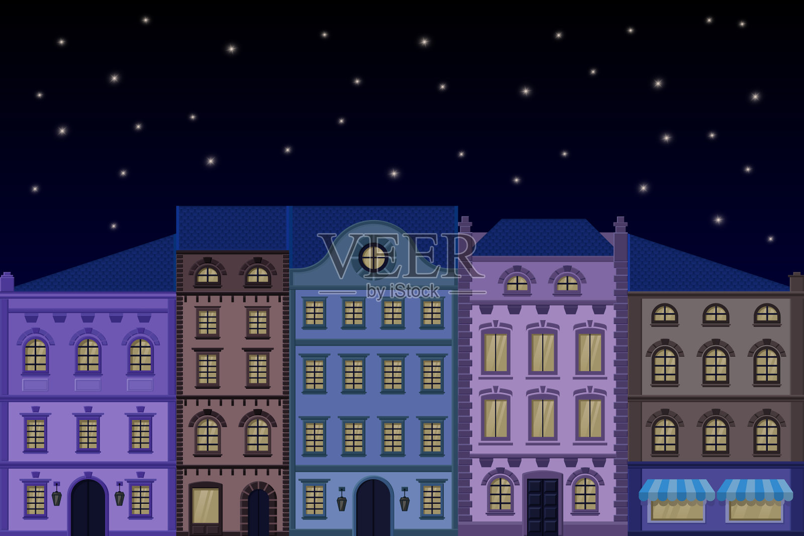 房子古老的欧洲城市街道与色彩插画图片素材