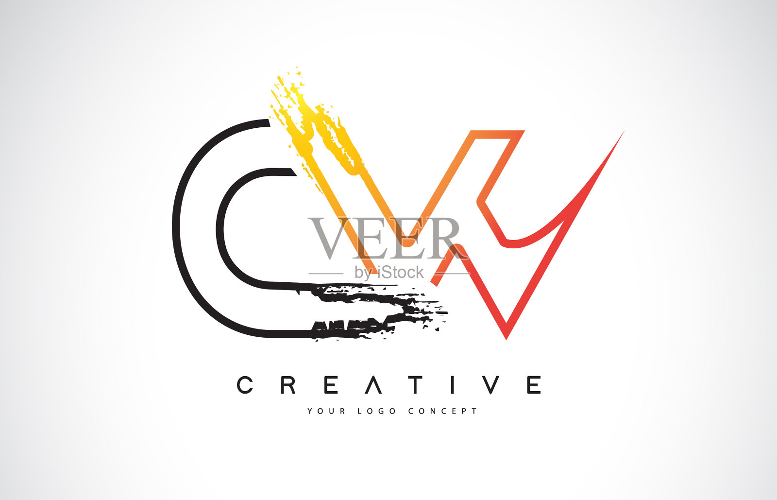 Cw创意的现代标志设计与橙色和插画图片素材