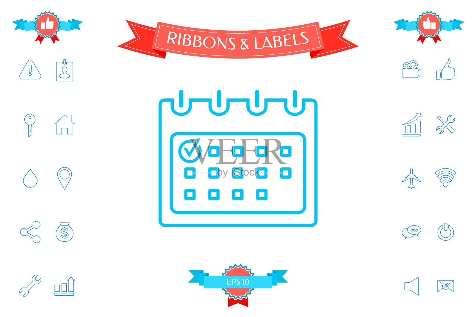 带有复选标记行图标的日历设计元素图片