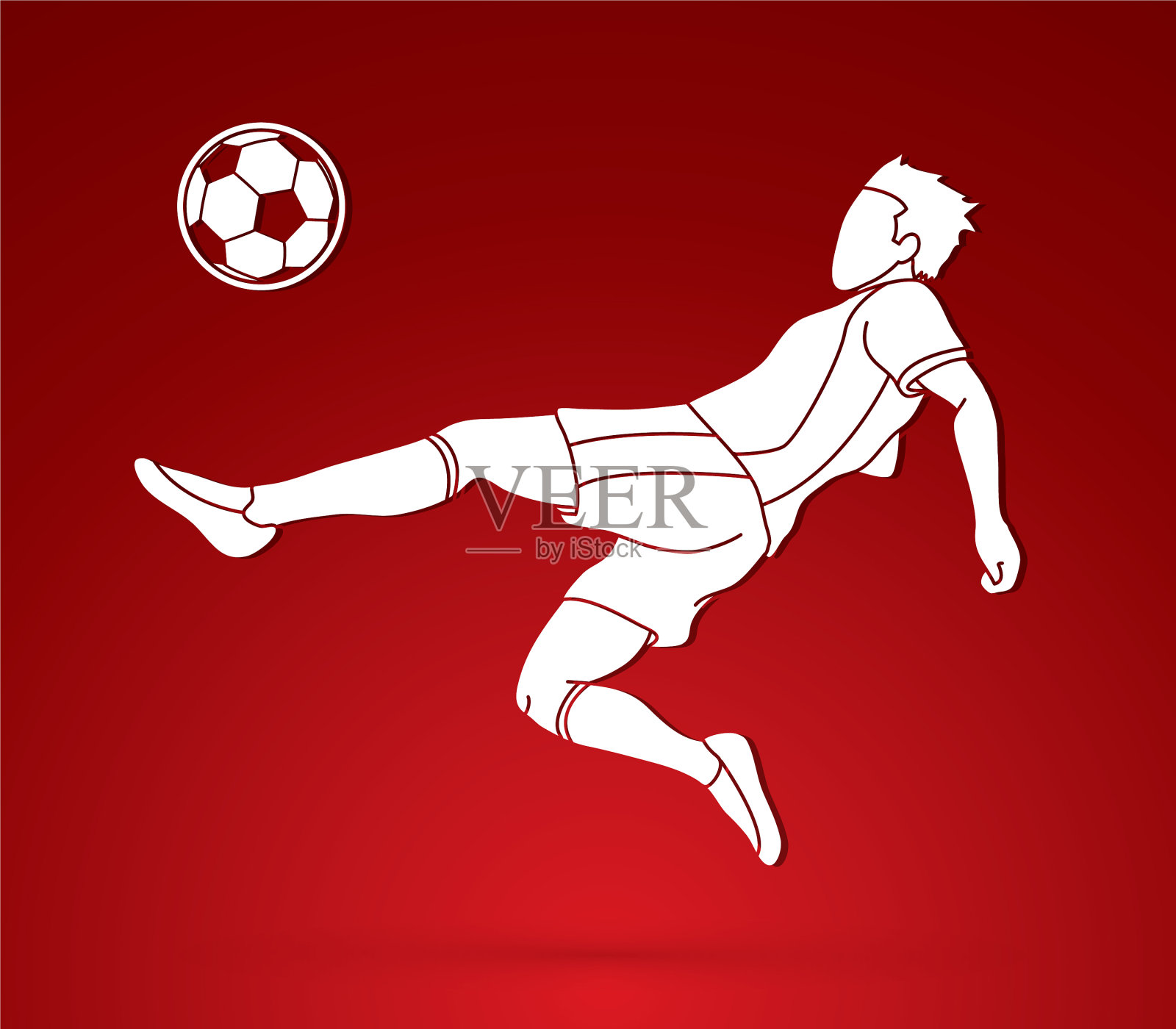 足球运动员用倒钩踢球插画图片素材
