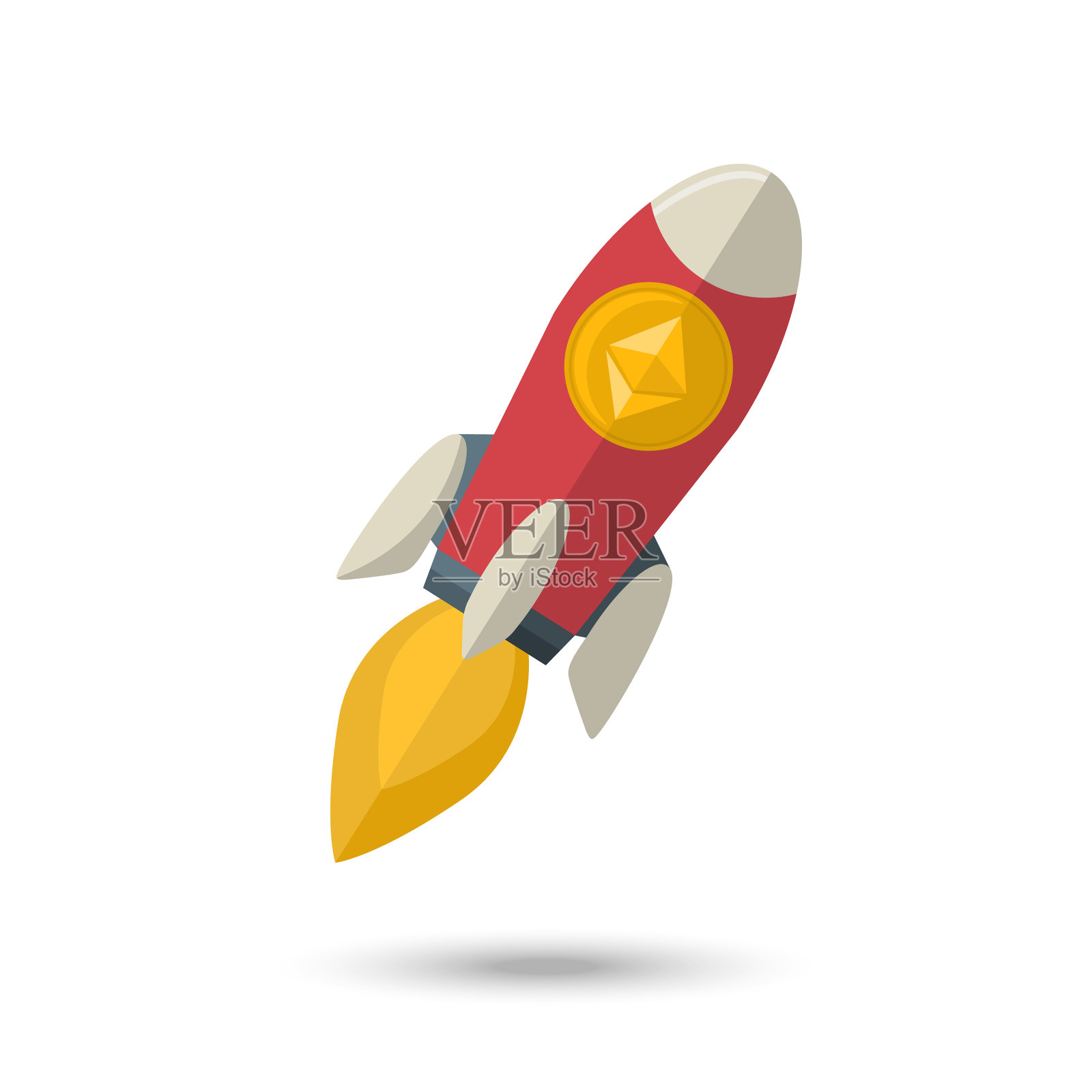 火箭上的以太坊水晶设计元素图片