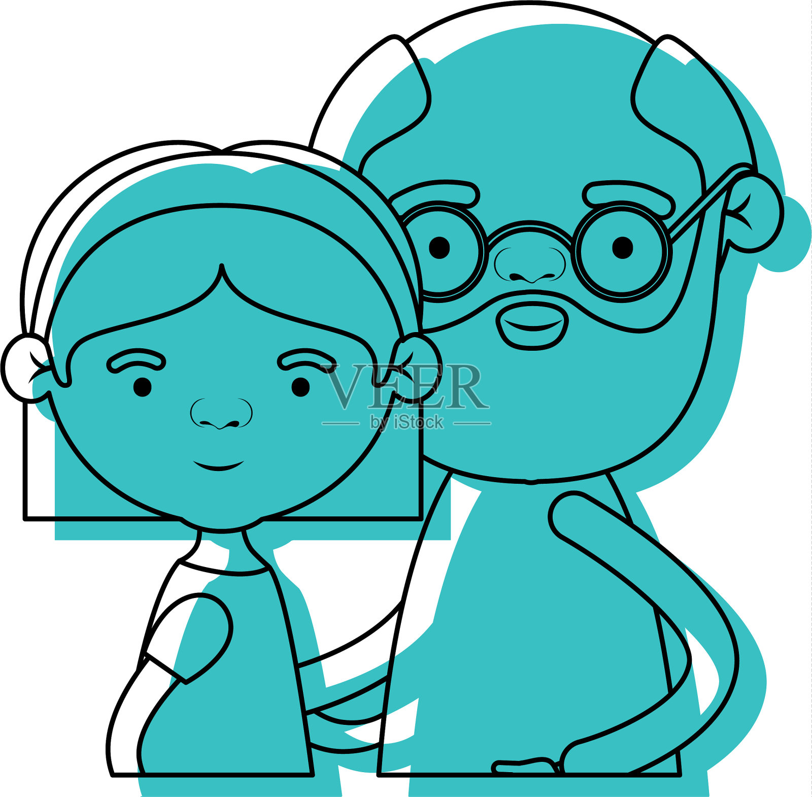 半身夫妇的祖母与插画图片素材