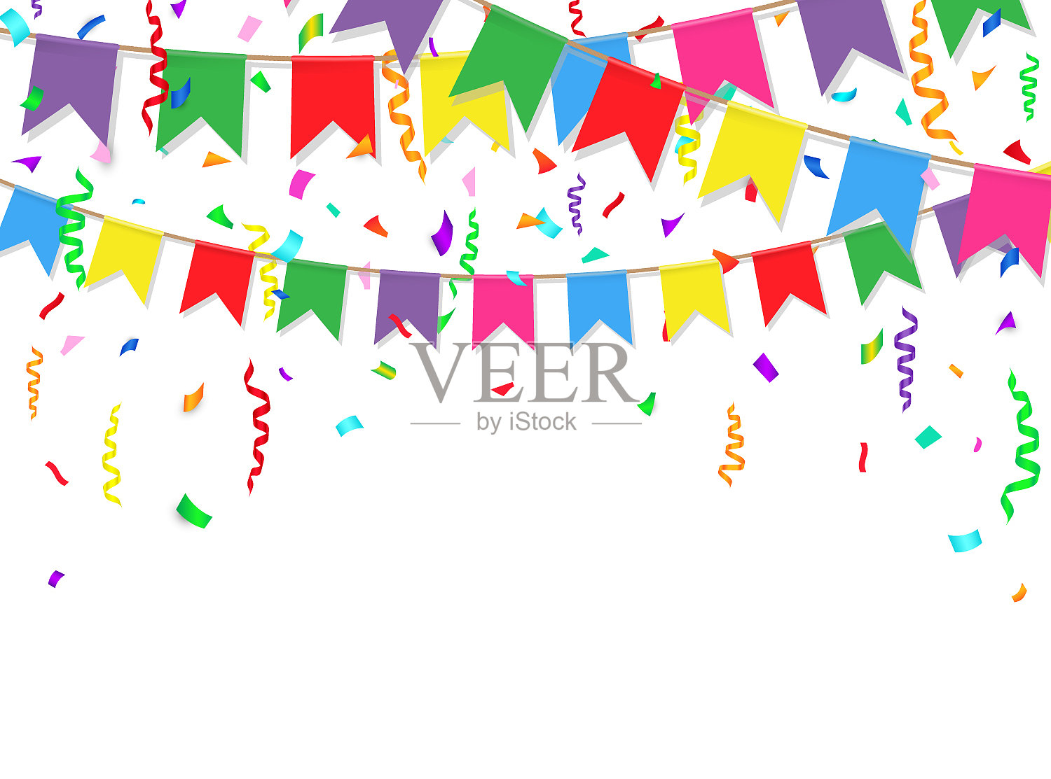 晚会背景彩旗和五彩纸屑插画图片素材