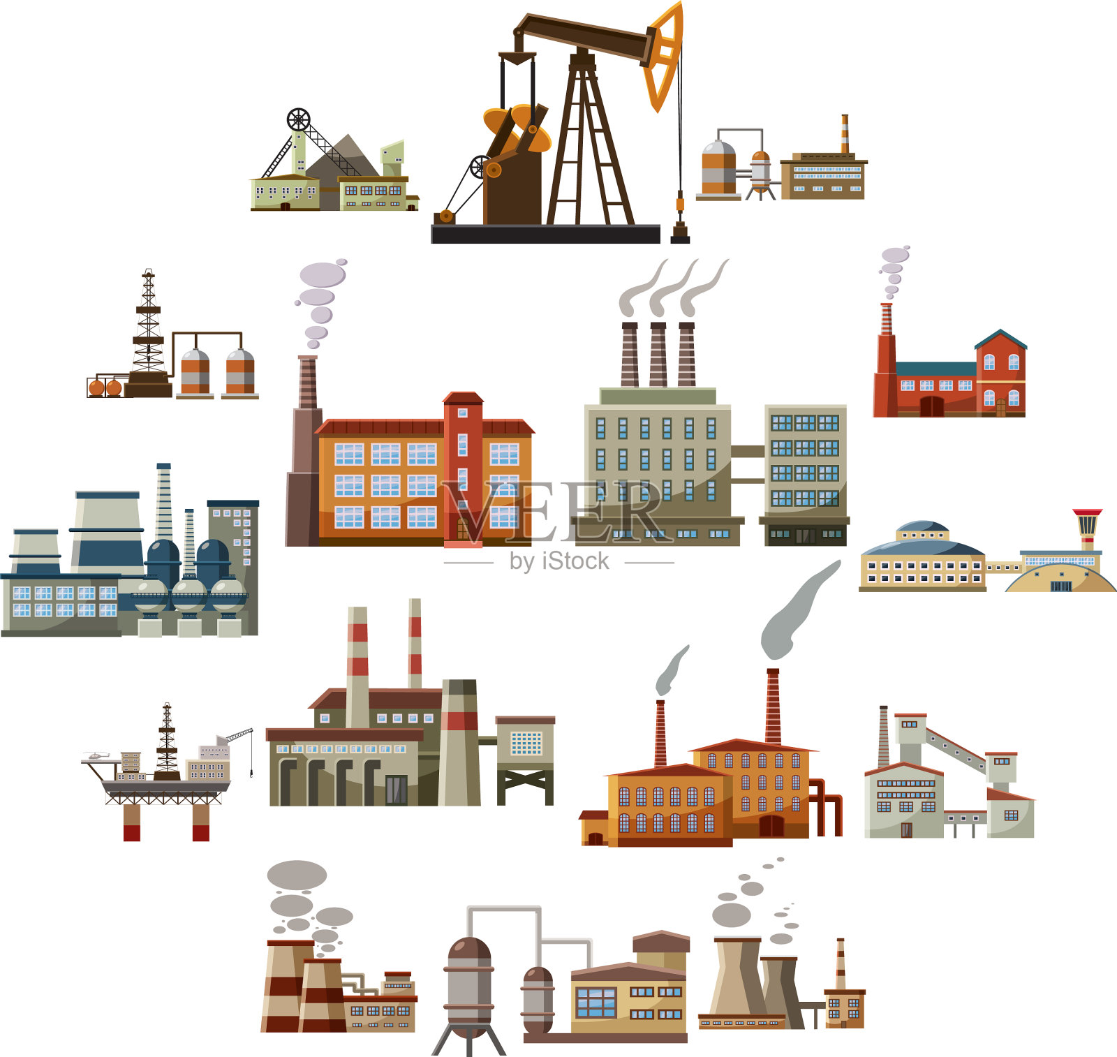 工厂图标设置卡通风格图标素材