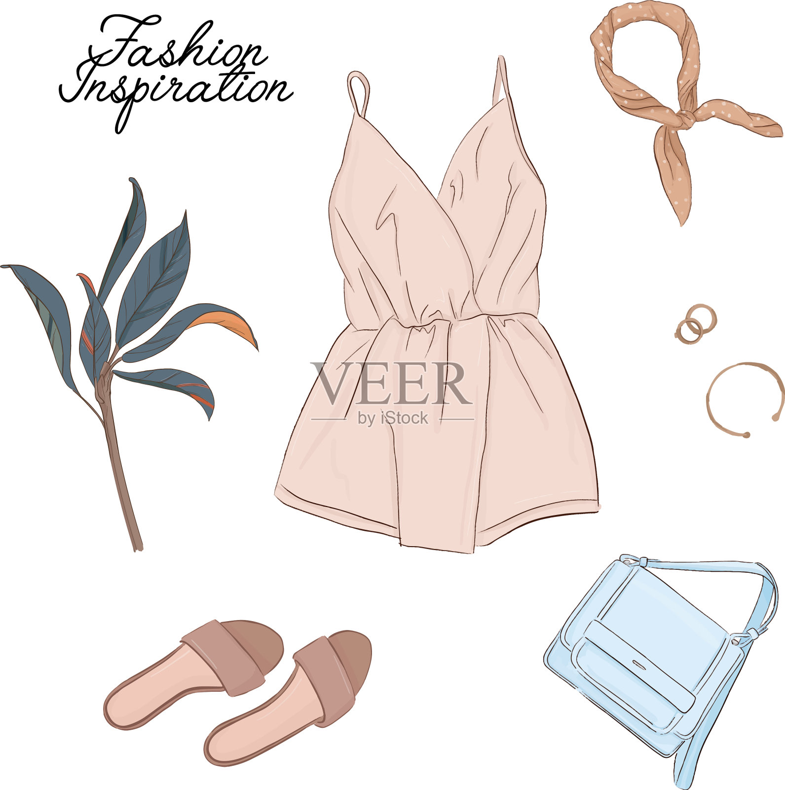 手绘时尚女装插画图片素材