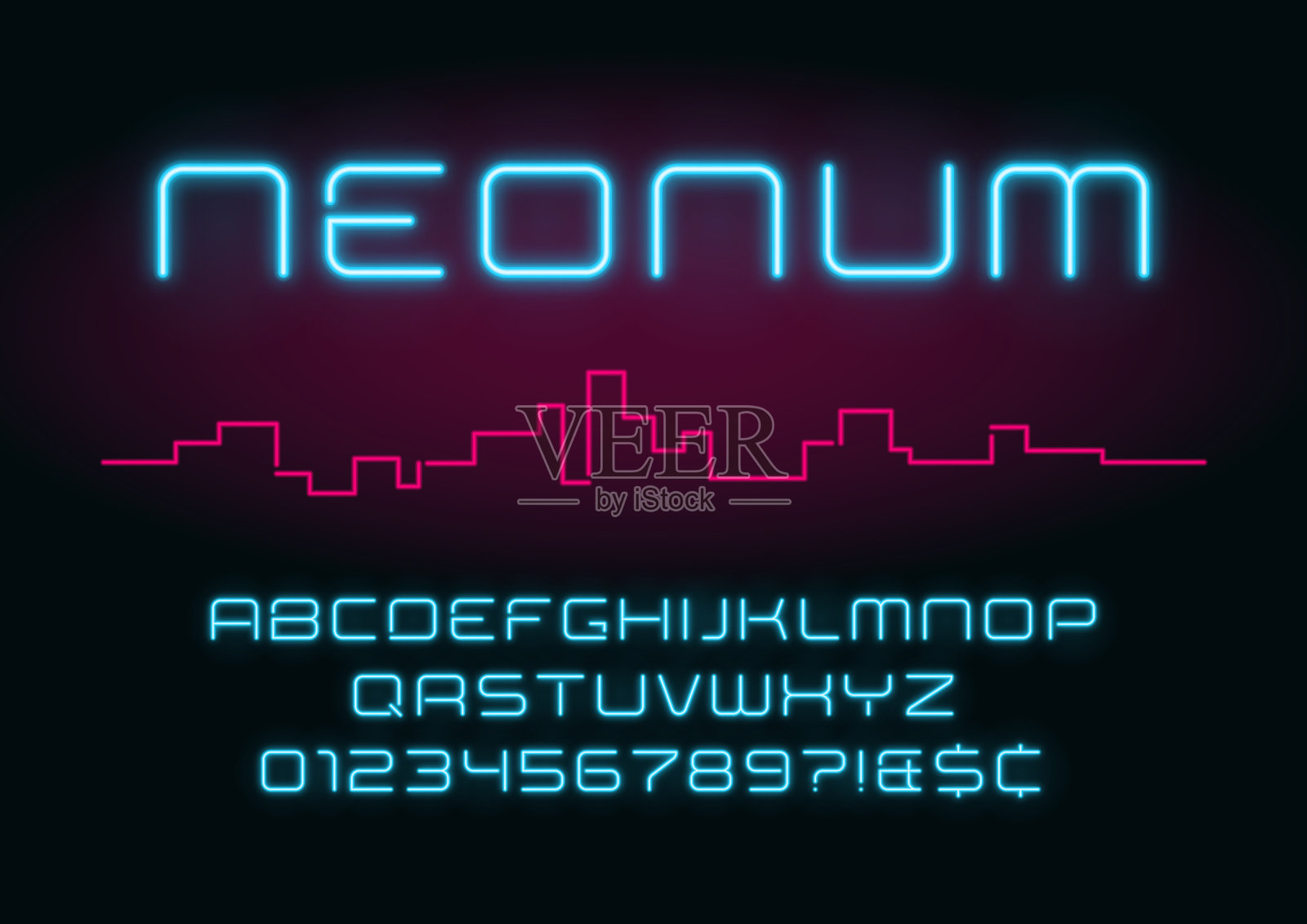 霓虹灯字母表逼真额外发光插画图片素材