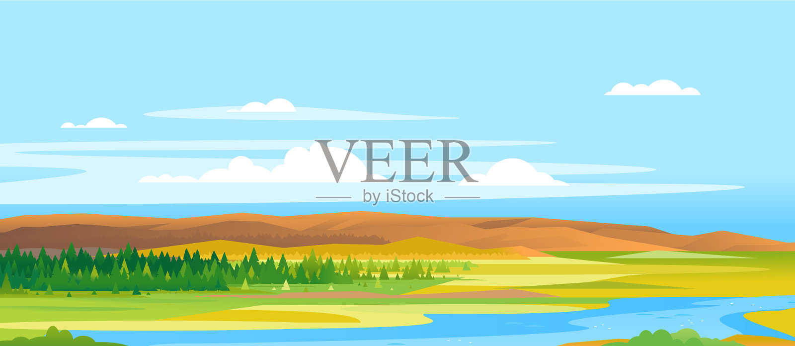 河谷森林景观背景插画图片素材