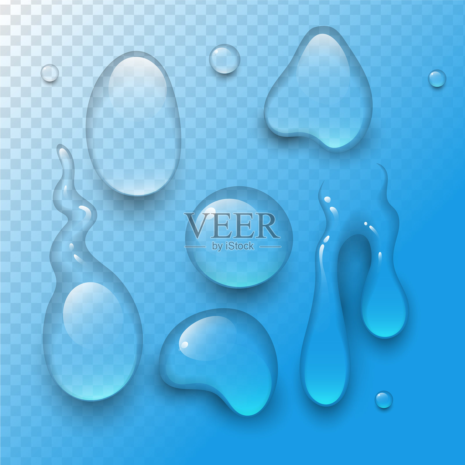 逼真的水滴液体透明的雨滴插画图片素材