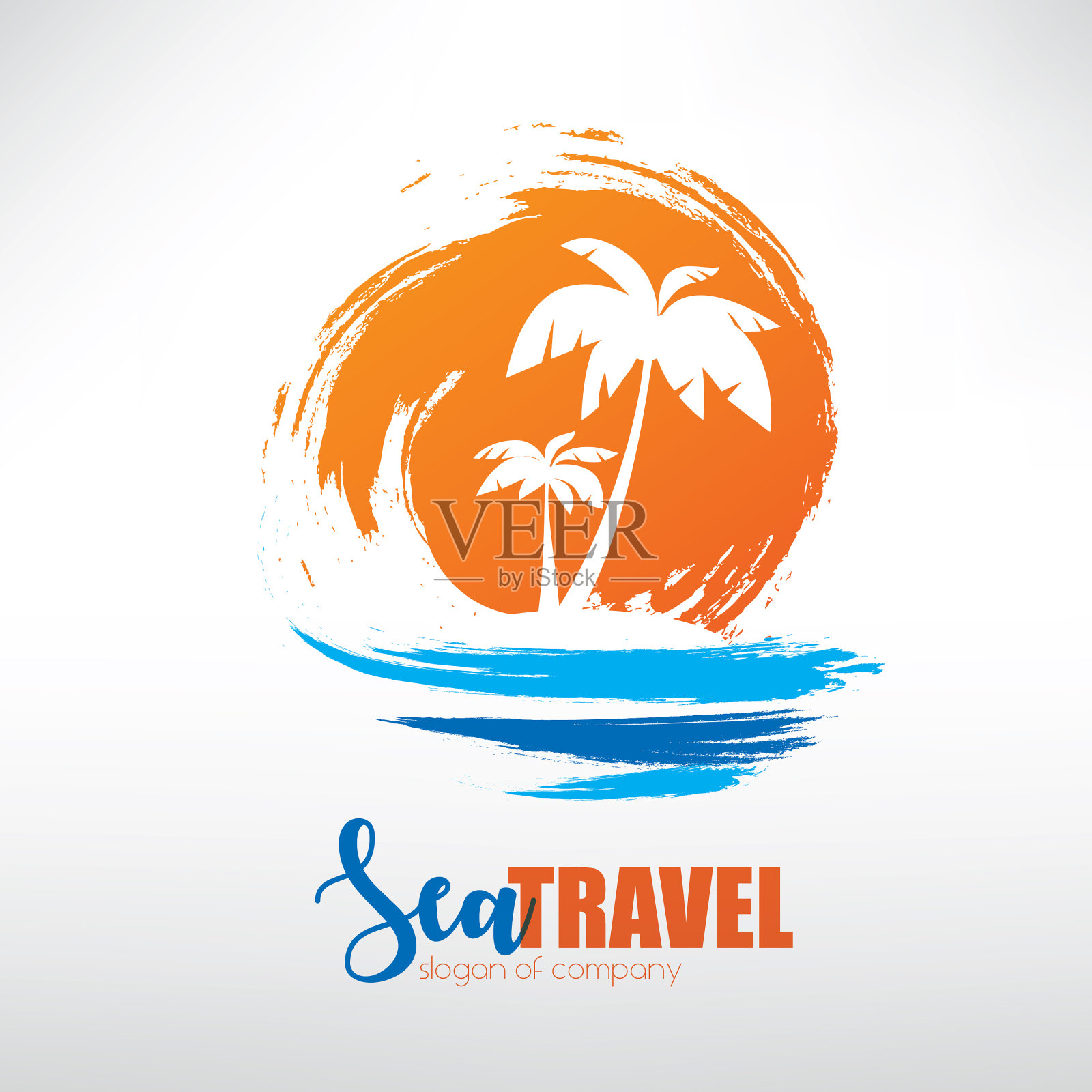 海景与棕榈树在岛上和海洋插画图片素材