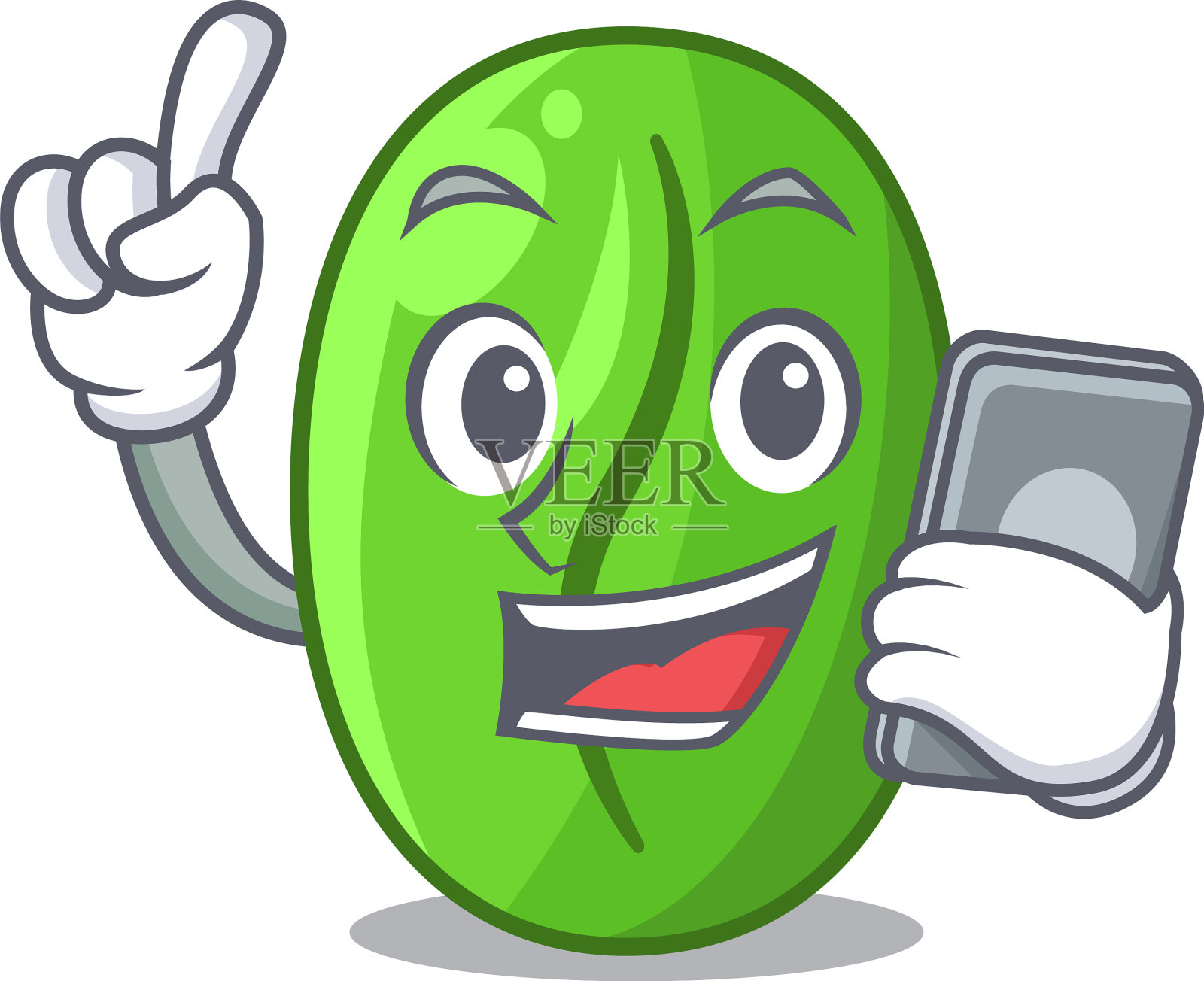 与手机角色的绿咖啡豆在市场插画图片素材