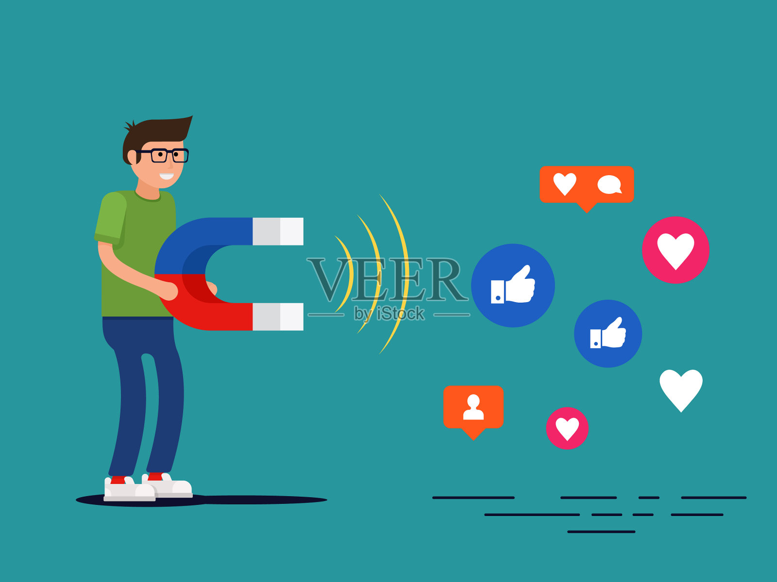 社交媒体营销理念年轻宅男插画图片素材