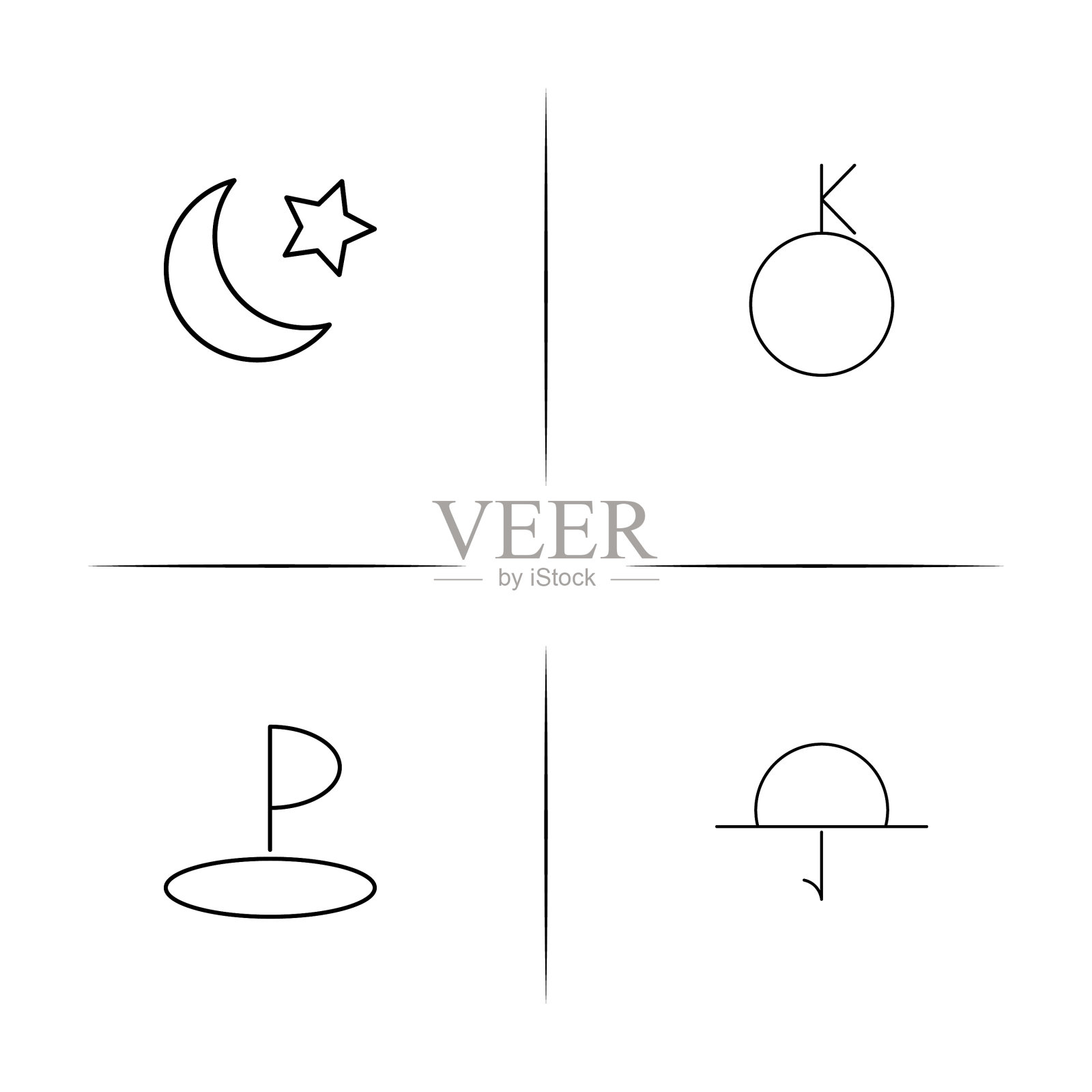 占星术简单的线性图标设置简单的轮廓图标素材