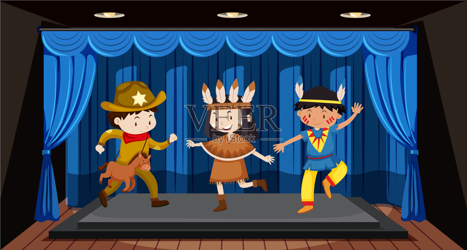 孩子们在舞台上表演插画图片素材