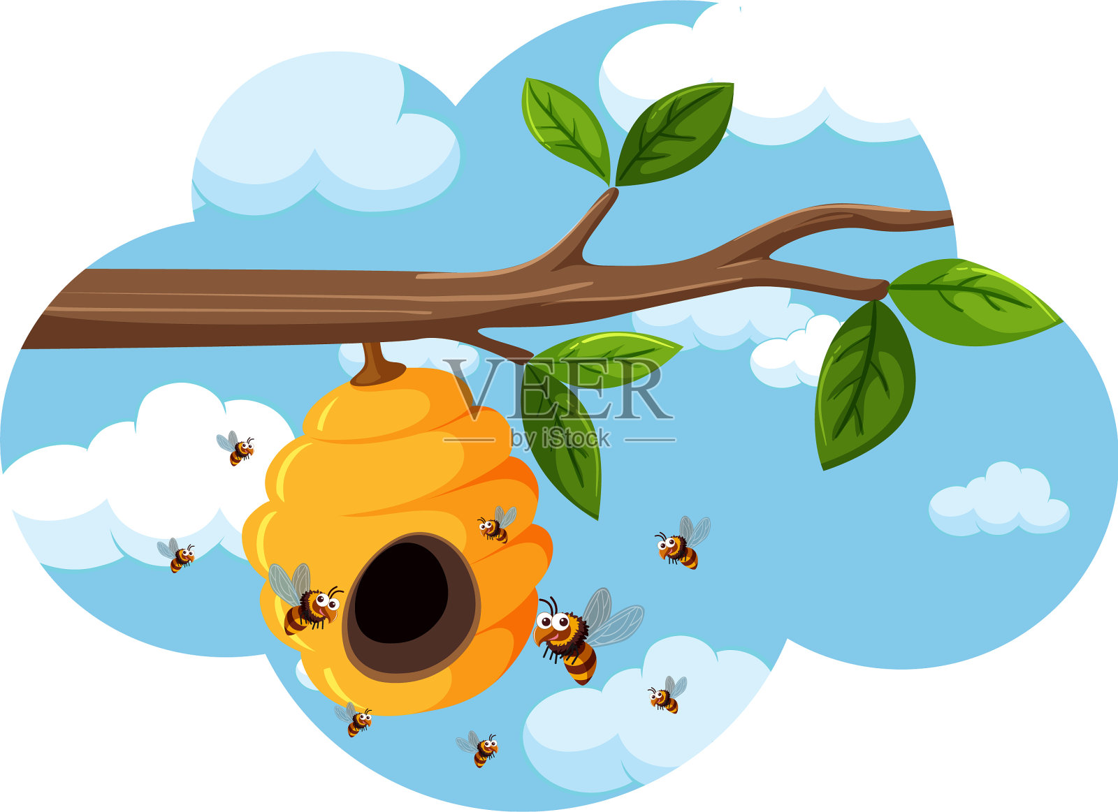 树枝上有个蜂巢设计元素图片