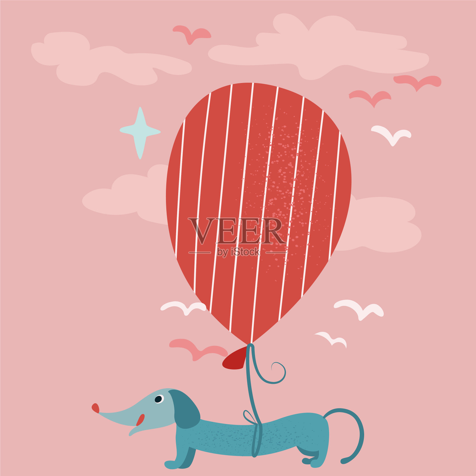 狗对气球平颜色插画图片素材