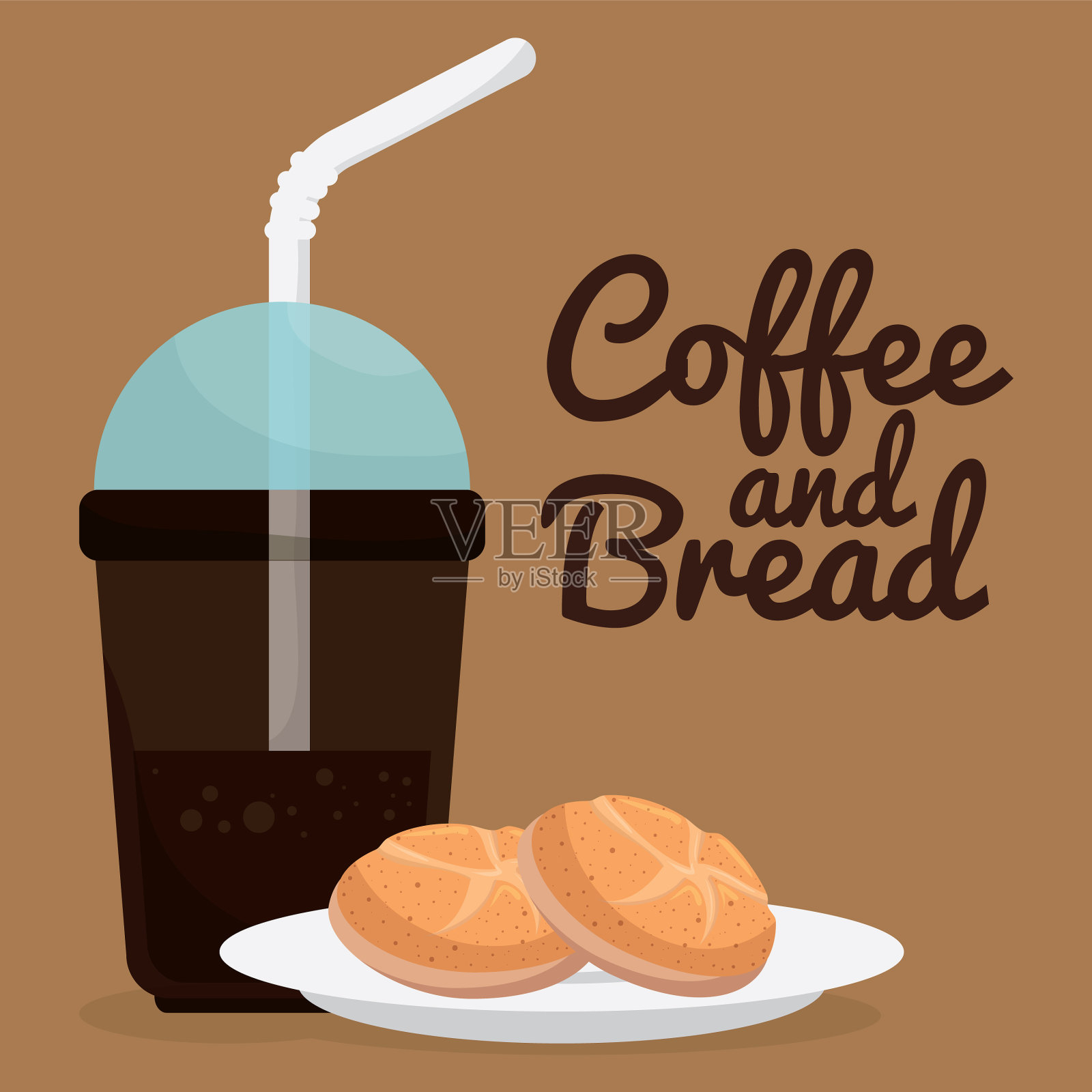 美味的面包和咖啡标签插画图片素材