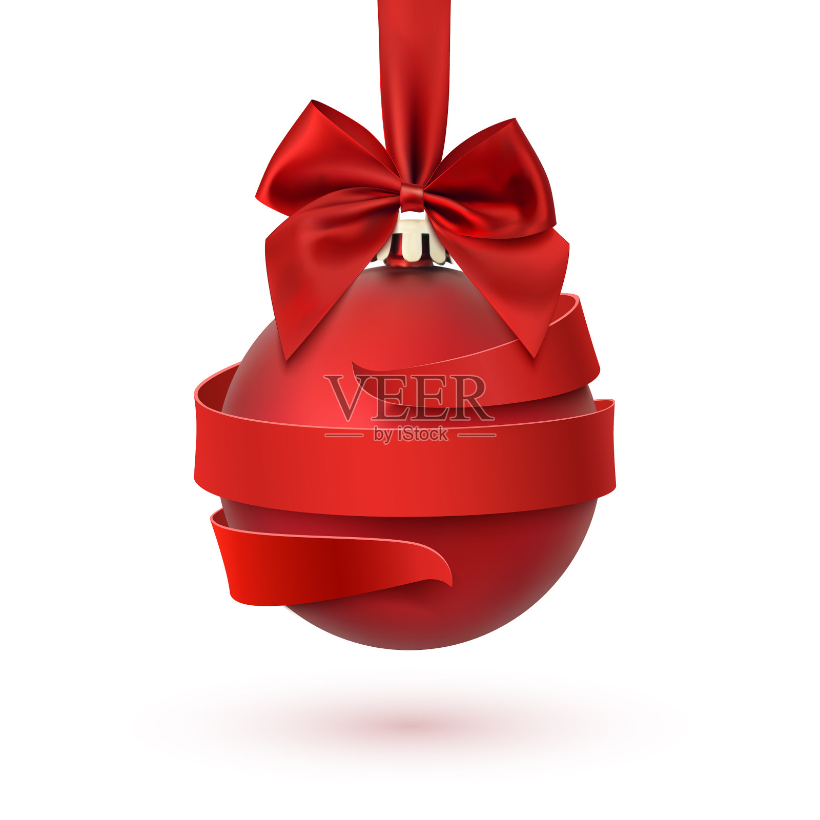 圣诞树装饰用红色的蝴蝶结和丝带设计元素图片