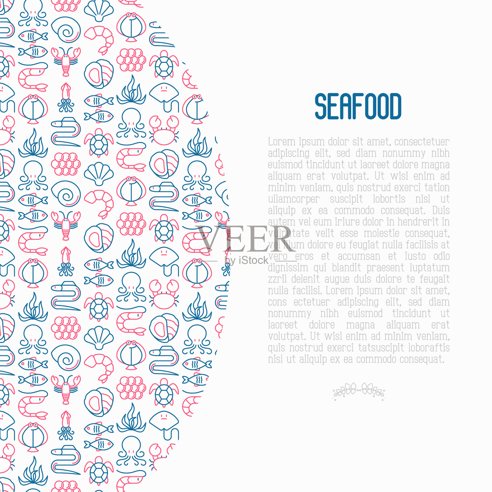 海鲜概念与细线图标插画图片素材
