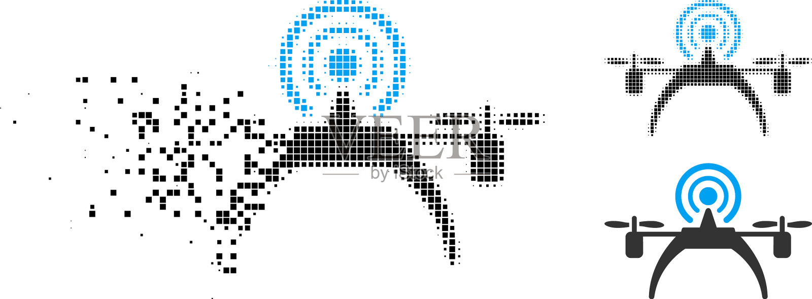 分解像素半色调无线电源无人机插画图片素材