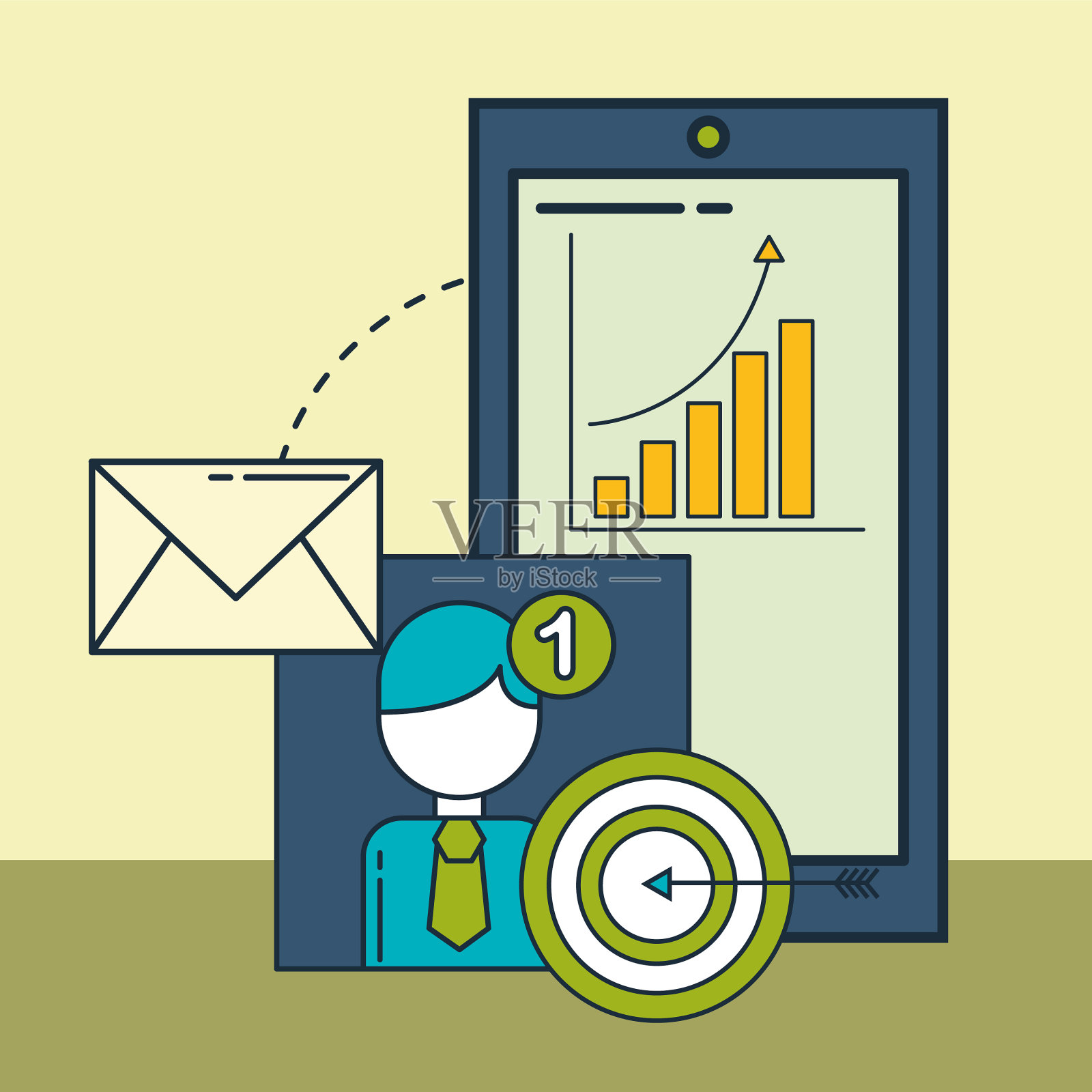 智能手机邮件的目标是金融统计数据插画图片素材