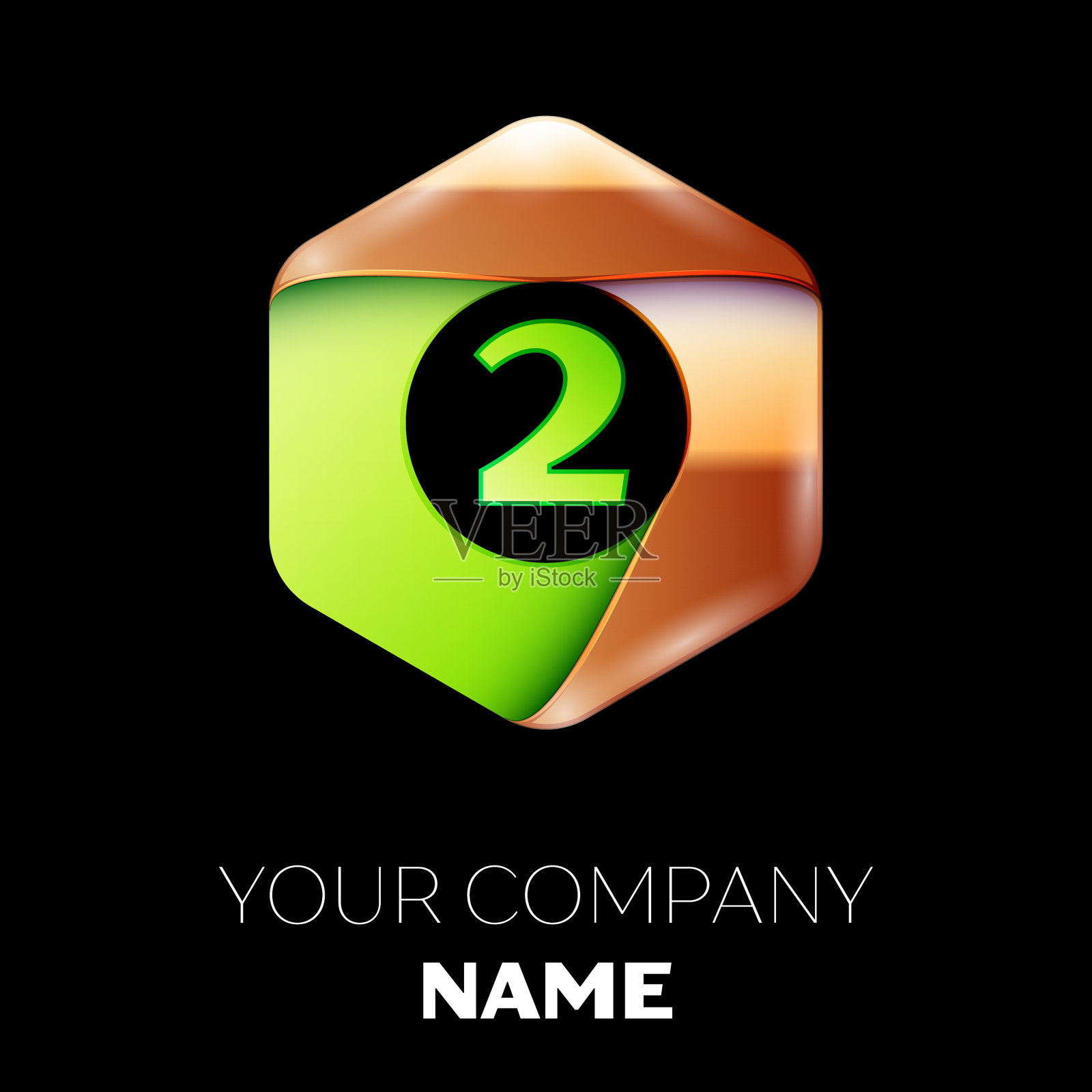 绿色二号标志，金绿色六角形插画图片素材