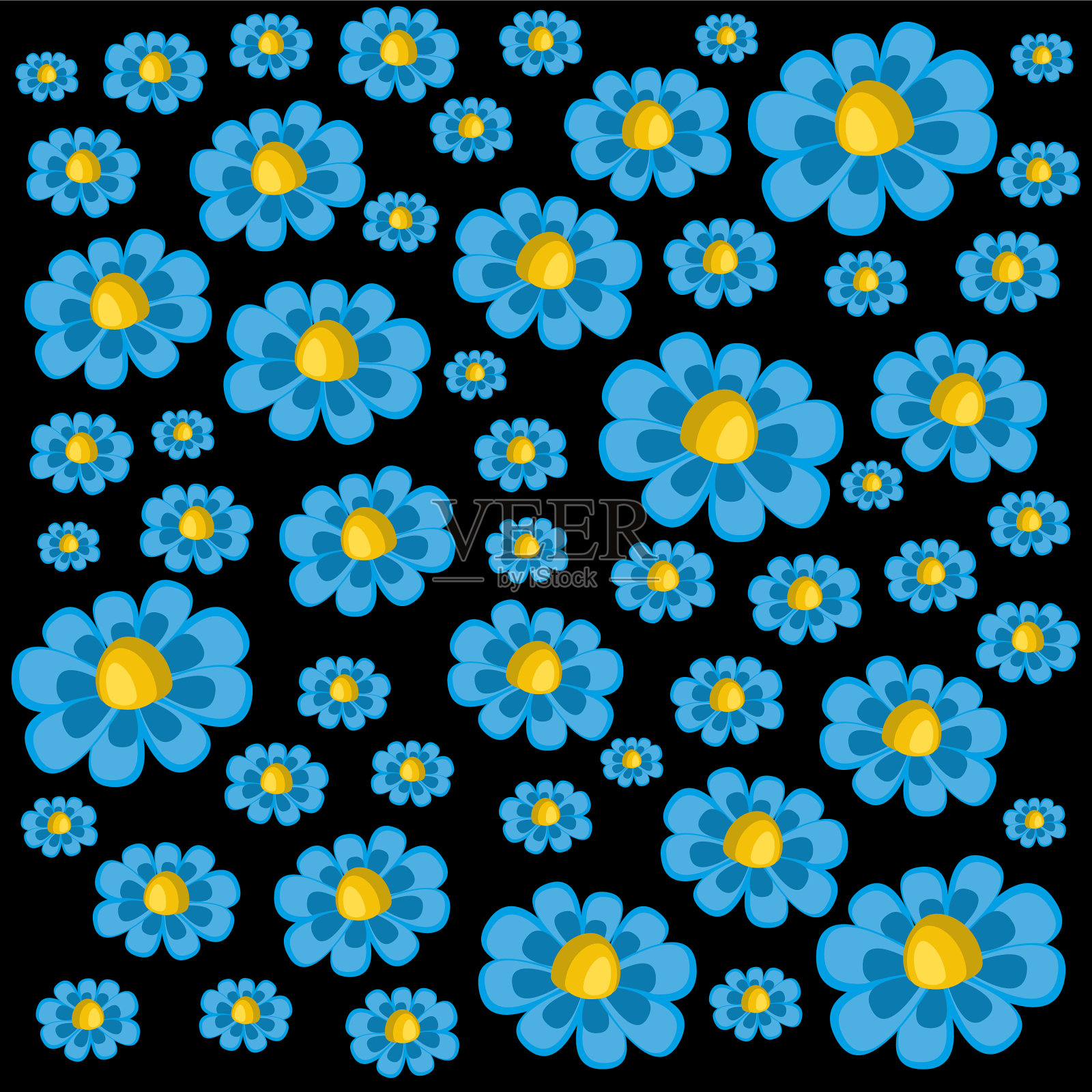 蓝色雏菊的图案插画图片素材